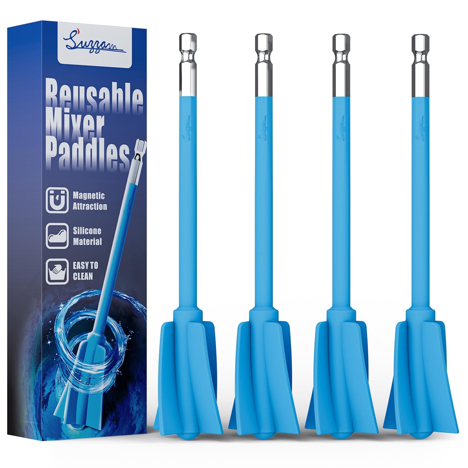 Suzzam Silicone Resin Mixer Paddles, 4-Piece Epoxy Silicone-4PCS, Blue
