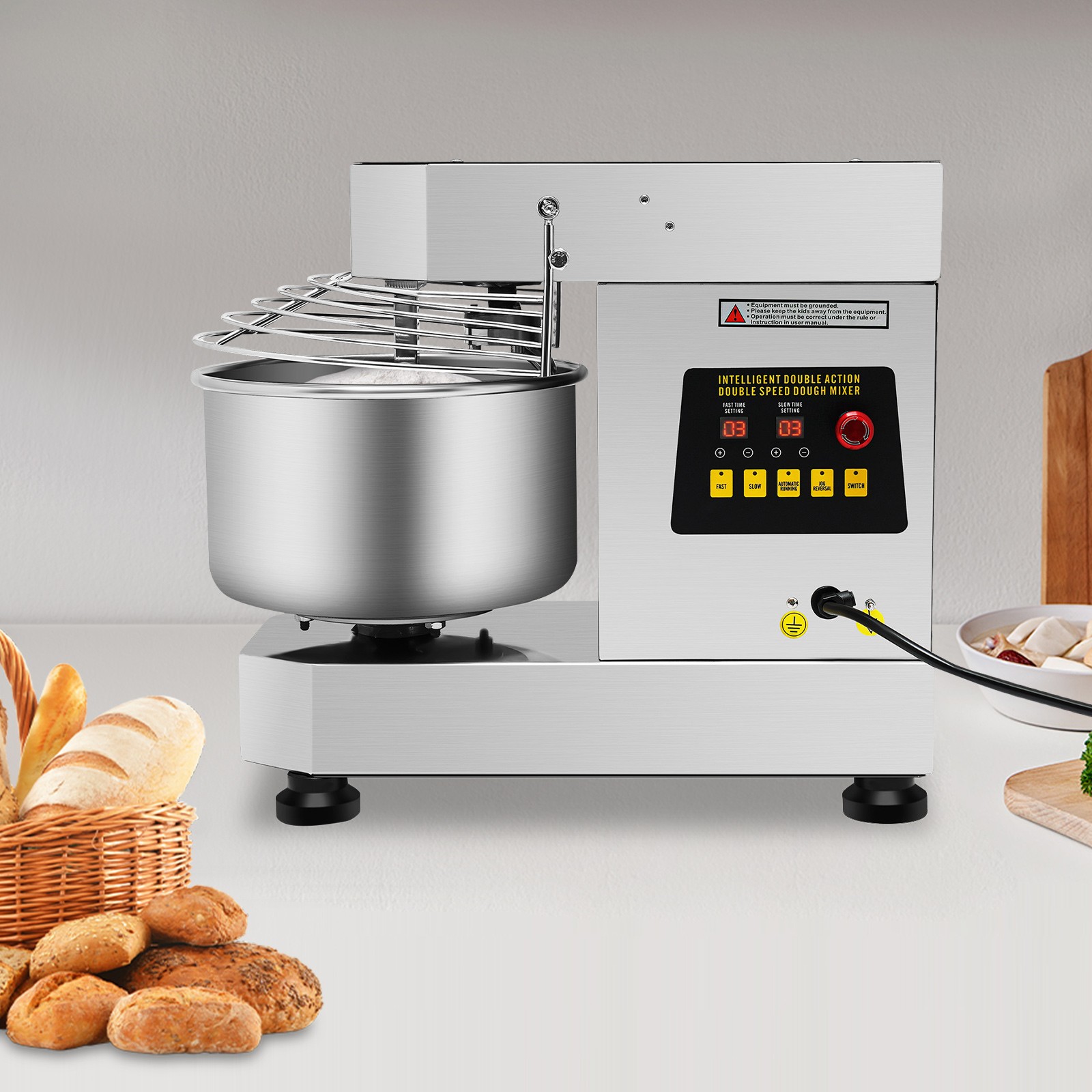 2.6 Gal Dough Kneader 750W Spiral Mixer 110V Stainless Steel