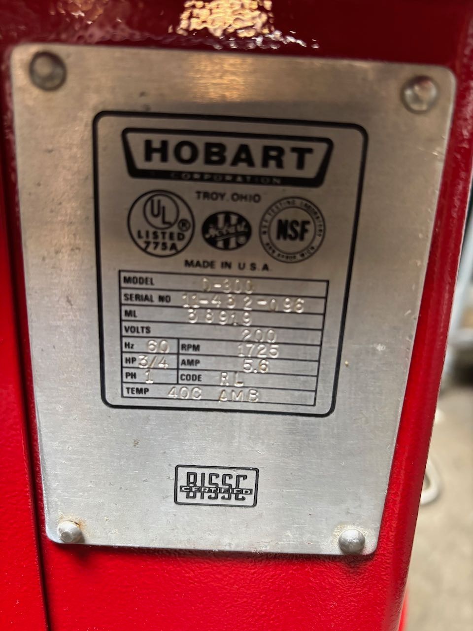 30 Quart Mixer Hobart D-300 W/ Bowl Guard Cage & 3 Attachments Qt 208V 1PH #4490