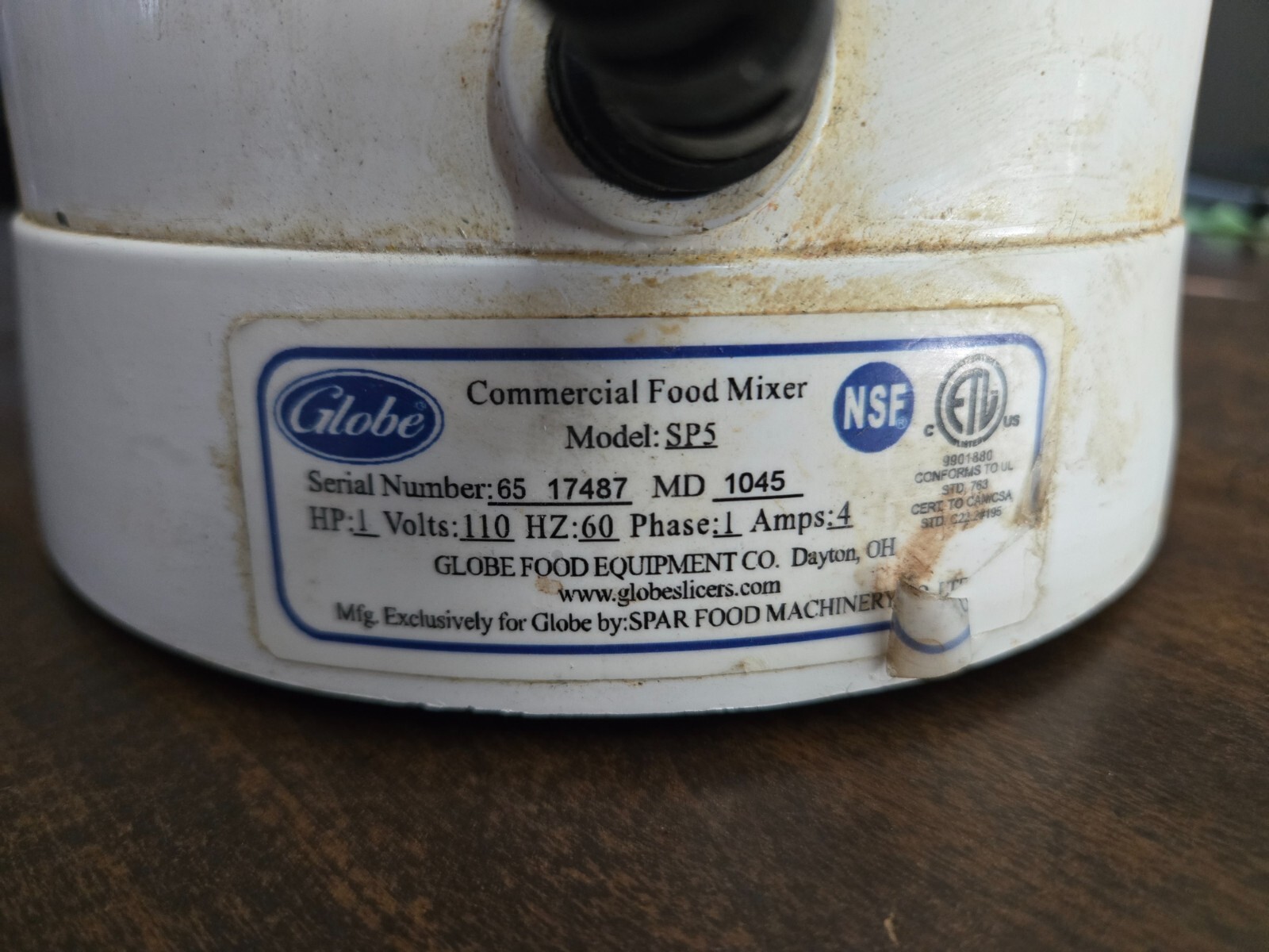 GLOBE SP5 Countertop Mixer w/Stainless Steel Bowl 5qt 10 Speed-Tested/Works