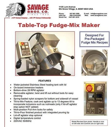 Savage Bros Table-Top Fudge-Mix Maker, New, Opened