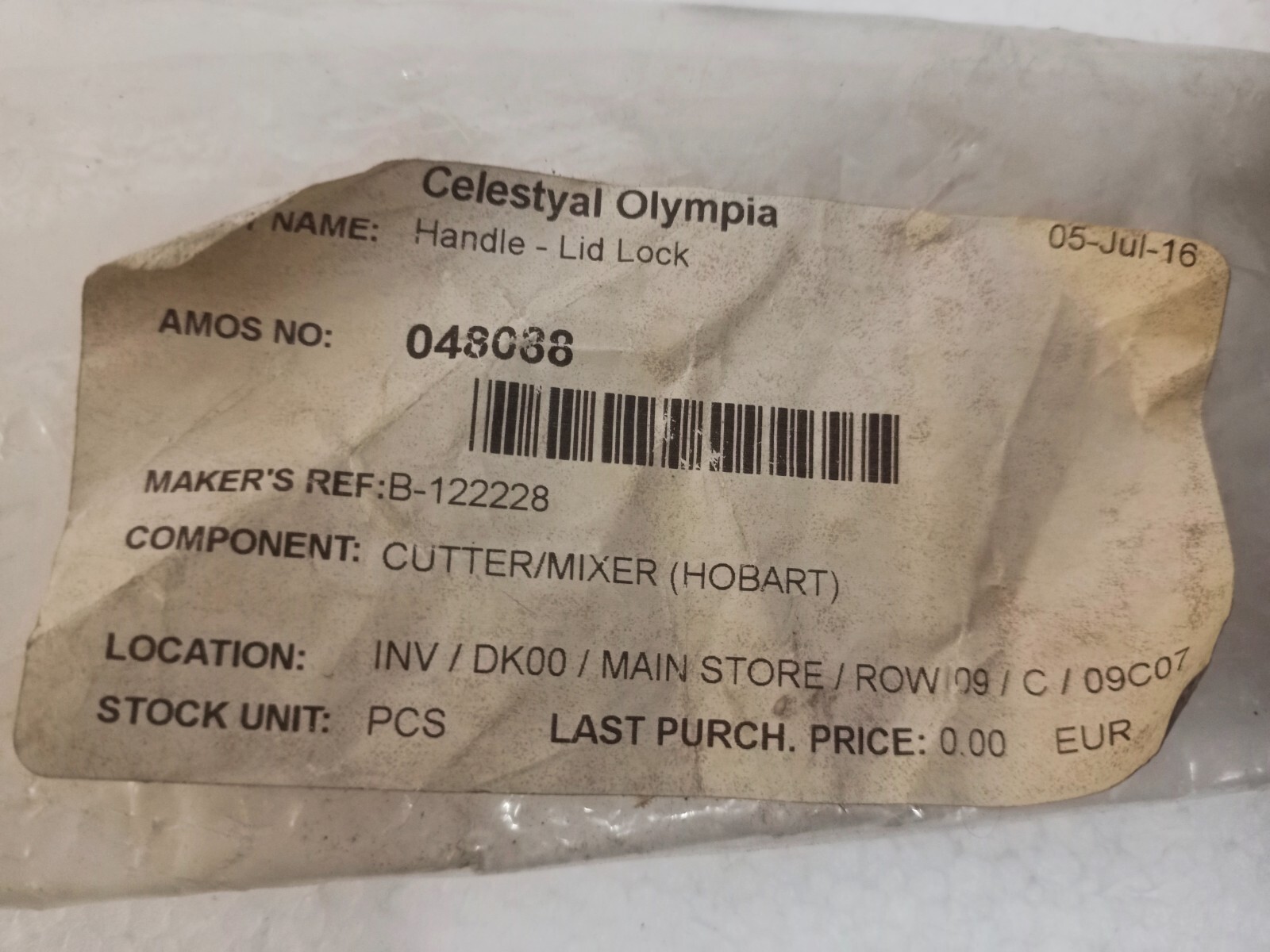 Hobart 00-290595 Lock Handle Assembly for HCM300 HCM450 HCM450C