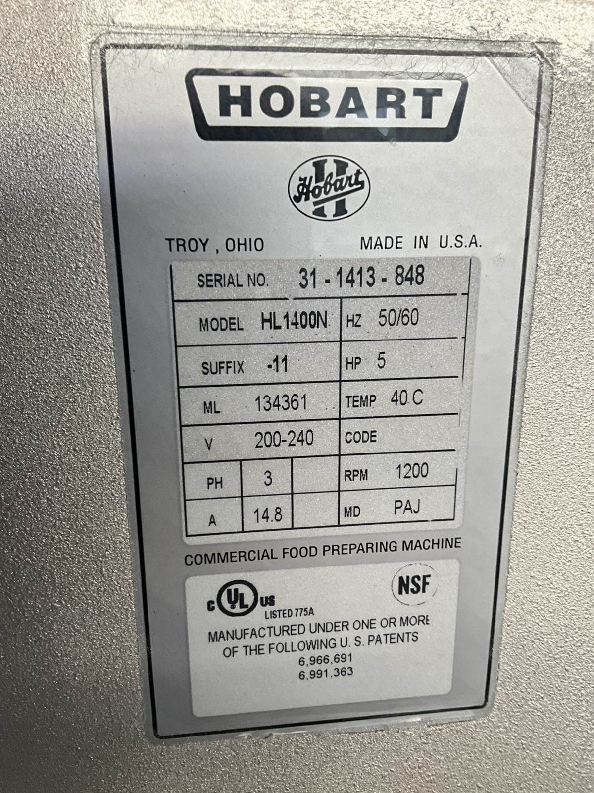 Hobart Legacy 140qt Dough mixer HL1400N Pizza Bakery Donut Pastry bowl guard