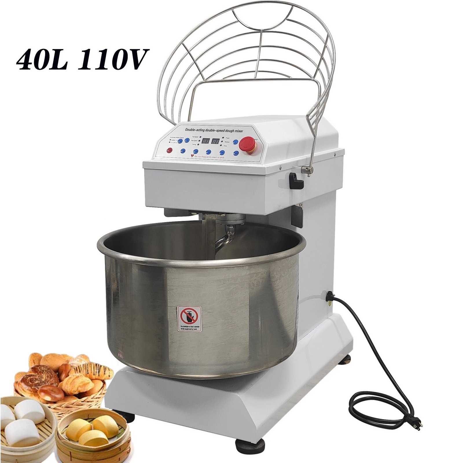 40L Commercial Dough Mixer Dual Speed &Action Sprial Dough Kneading Machine 110V