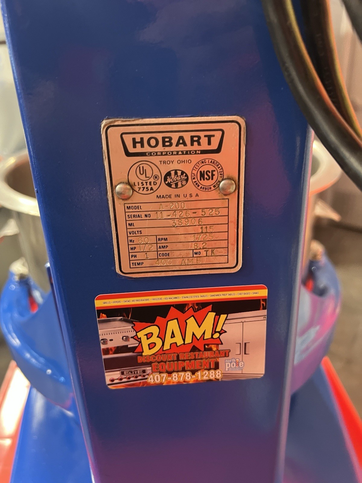 HOBART A 200 20 QT Mixer Includes Bowl & Pattle Hook & Whip 115V