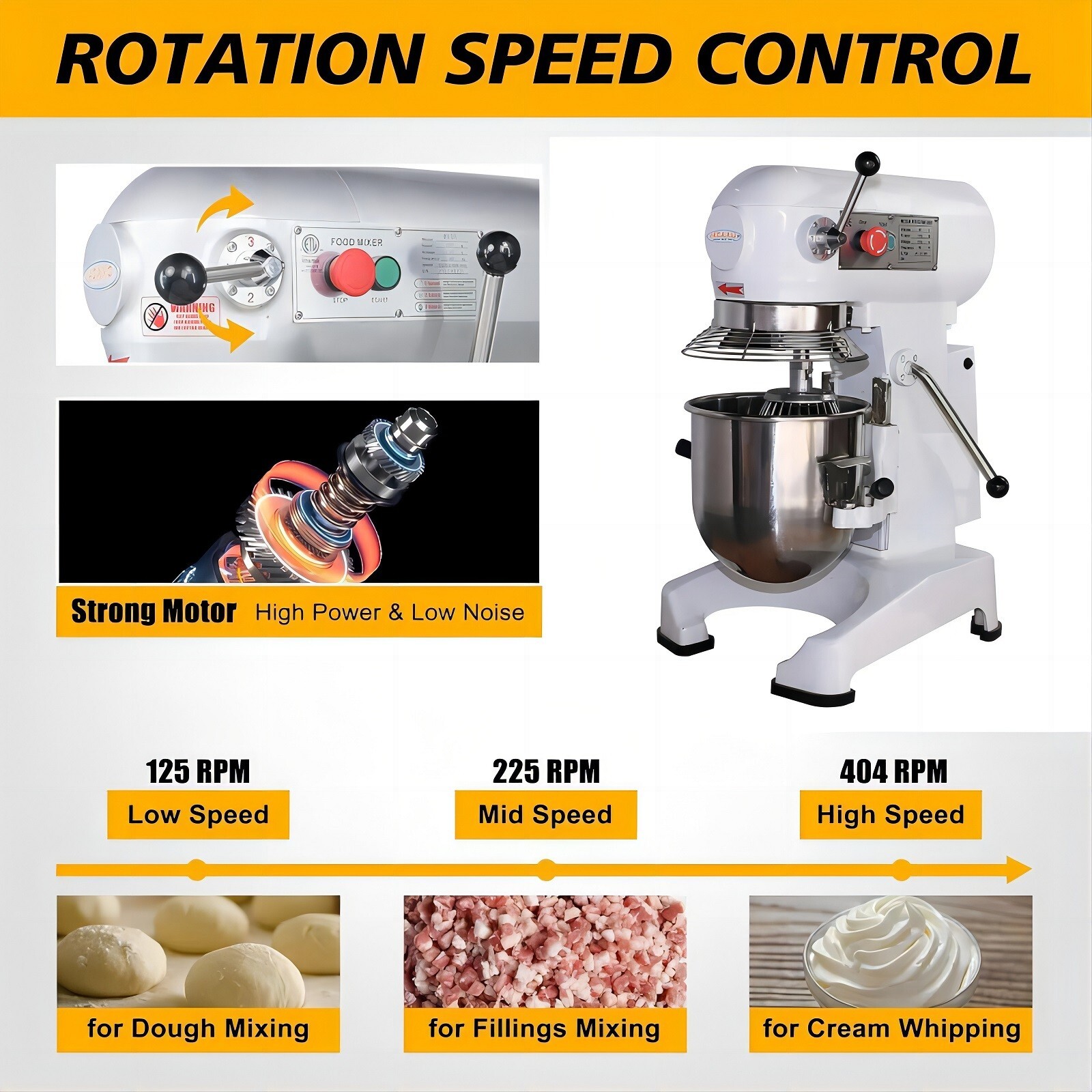 Hakka Commercial 10Qt Dough Food Mixer 500W 3 Speed Gear Driven Pizza Bakery