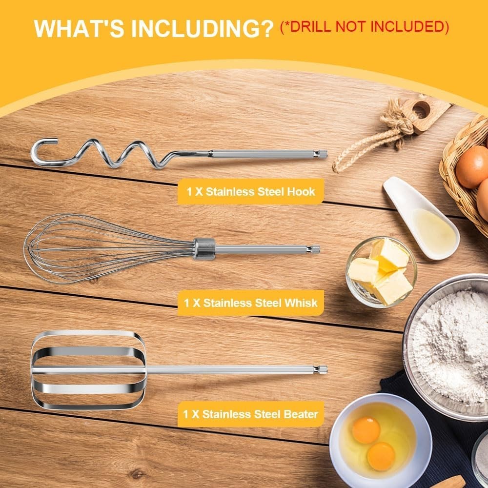 Mixer Accessories Set for Drills – 3-Piece Stainless Steel