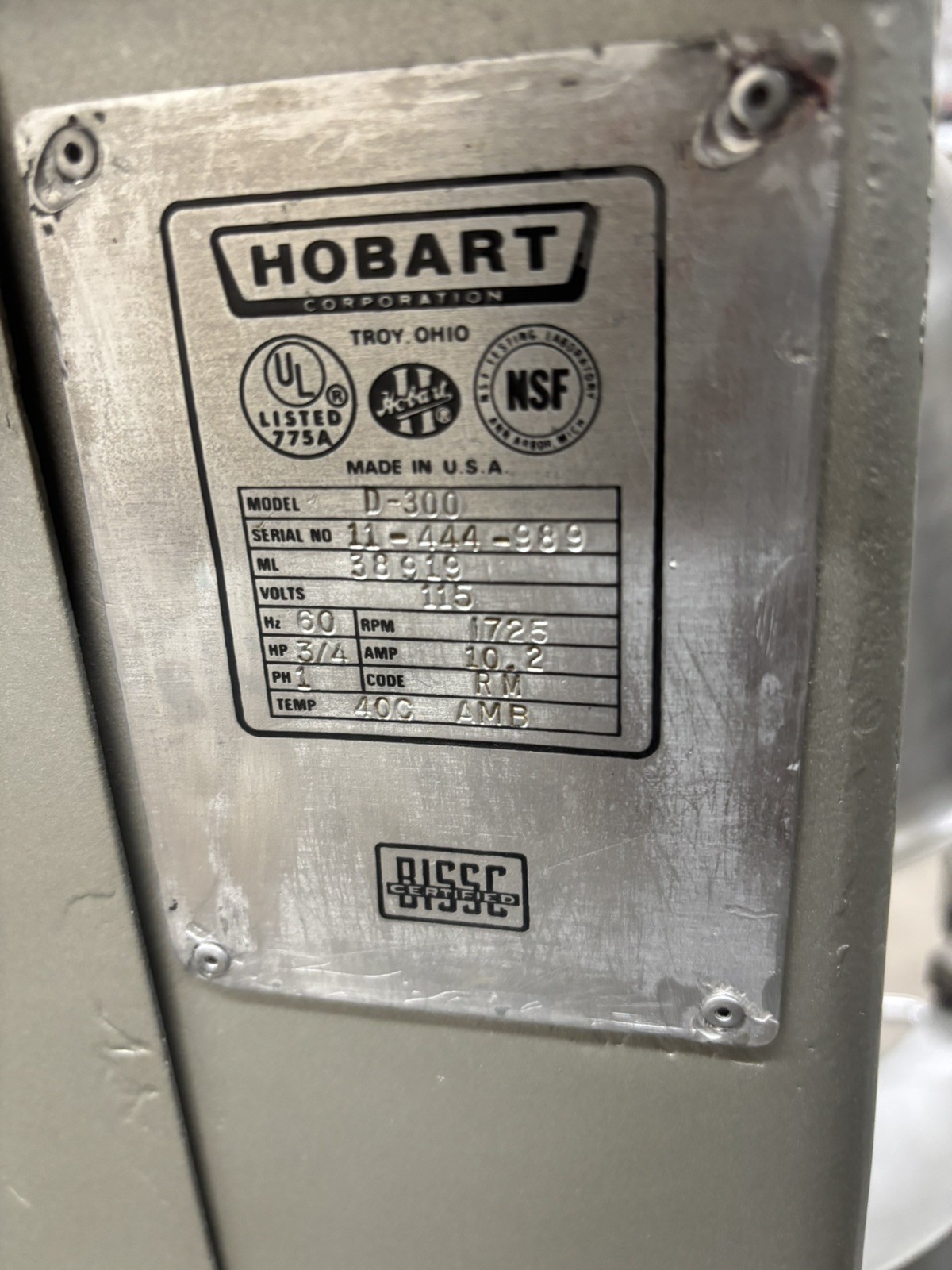 Hobart Dough Mixer (Single Phase 3/4HP)