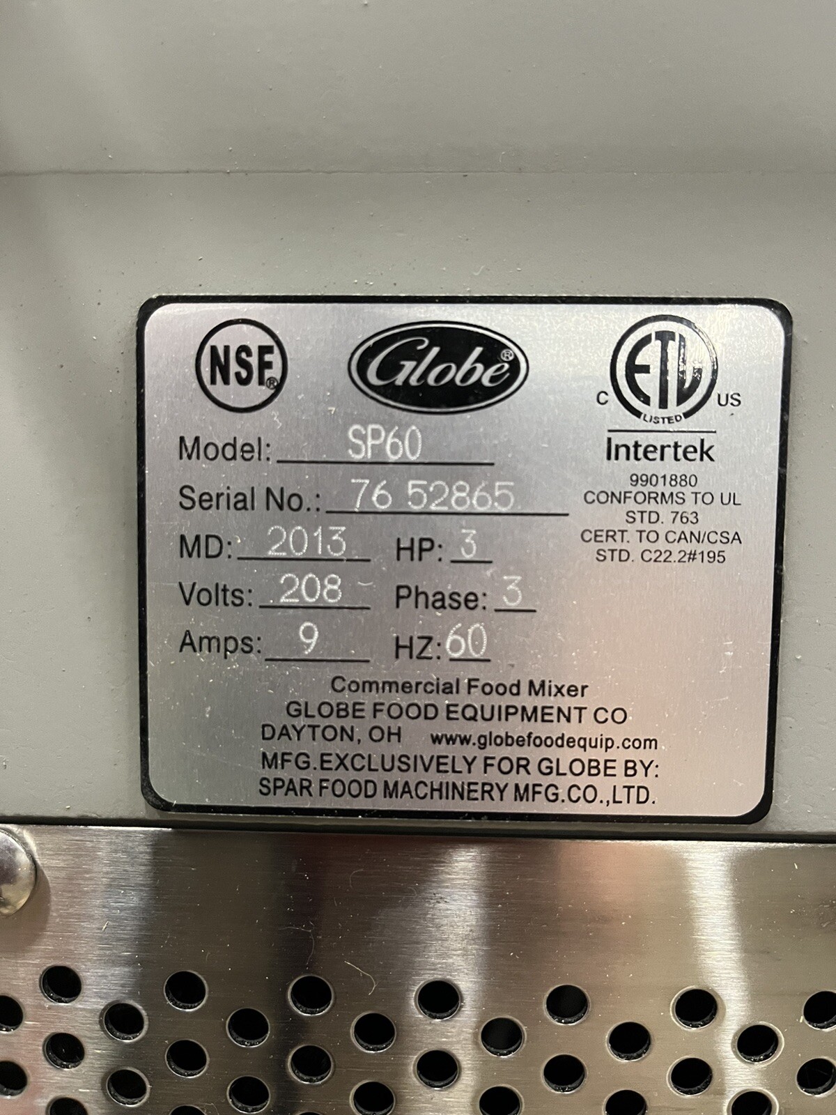 NEW, Scratch Globe SP60 Gear Driven 60 Qt. Commercial Planetary Floor Mixer