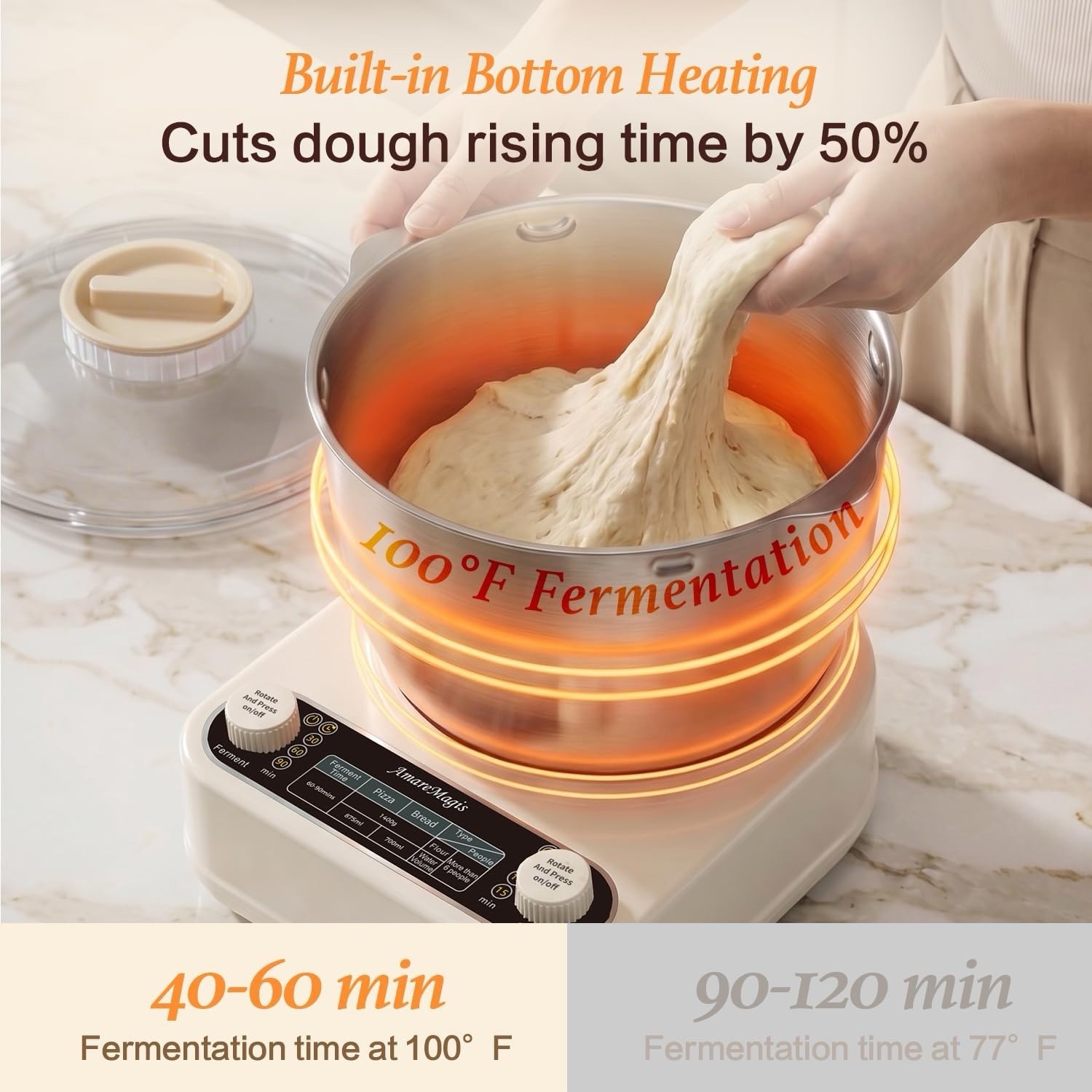 5.3QT Dough Kneader Machine with Timer & Fermentation, Electric Dough Mixer for