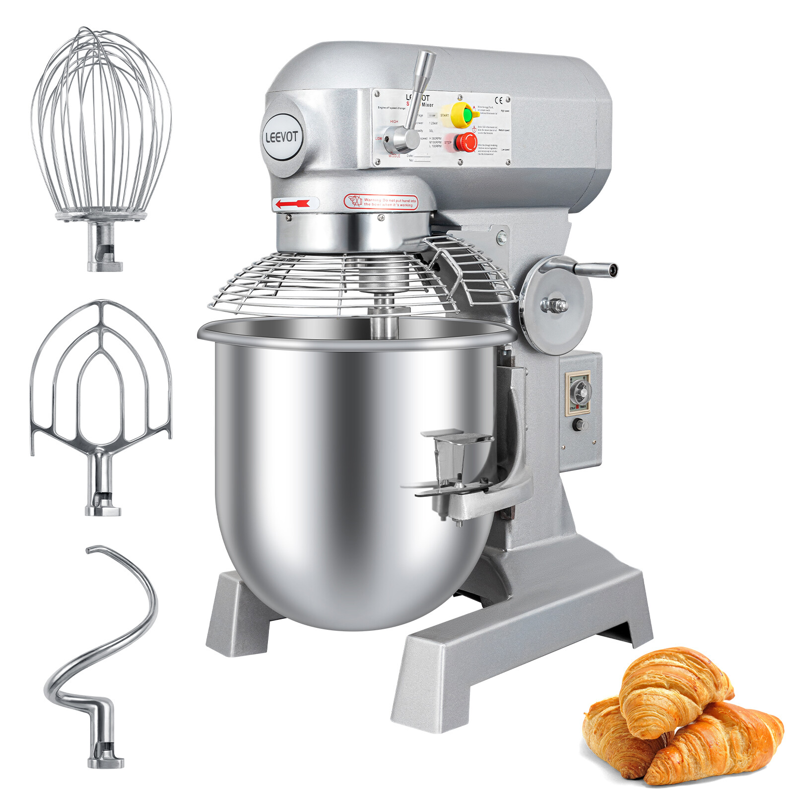 LEEVOT Commercial Electric Food Dough Mixer Food Mixer 3 Speeds Machine 10L-60L