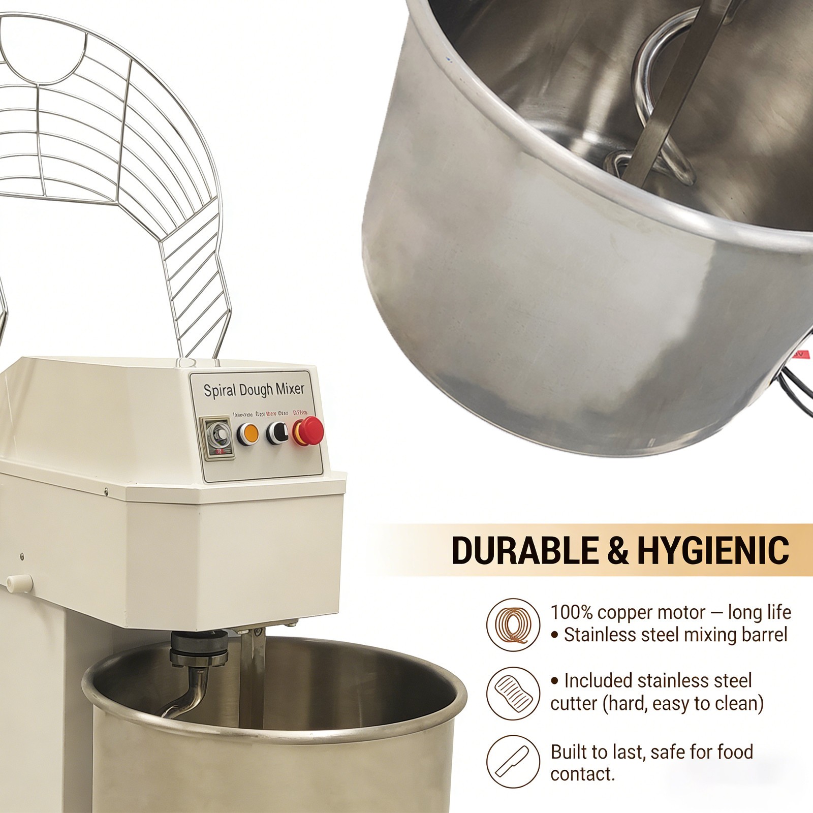 60L Silent Commercial Dual-Speed Dough Mixer w Dual-Action Arm & Bowl Rotation