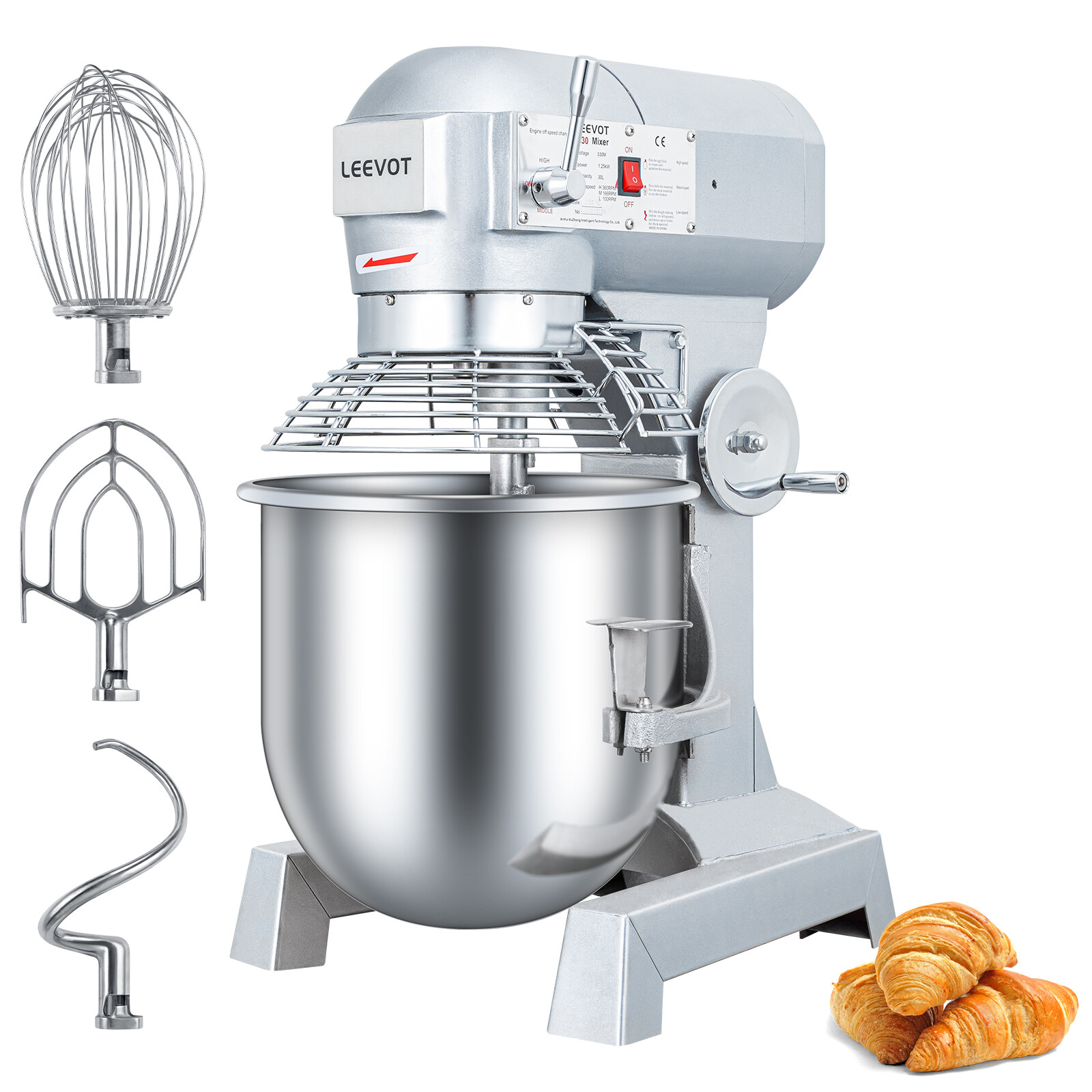 LEEVOT Commercial Electric Food Dough Mixer Food Mixer 3 Speeds Machine 10L-60L