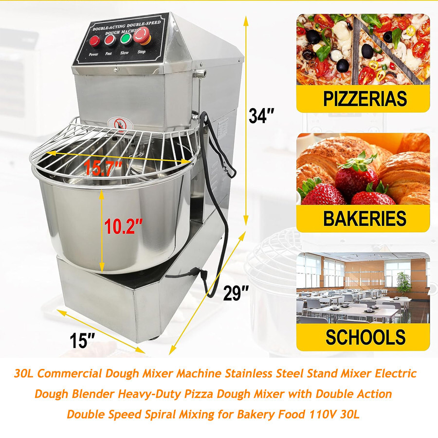 30L 110V Commercial Dough Mixer Machine Double Action Double Speed Stand Mixer