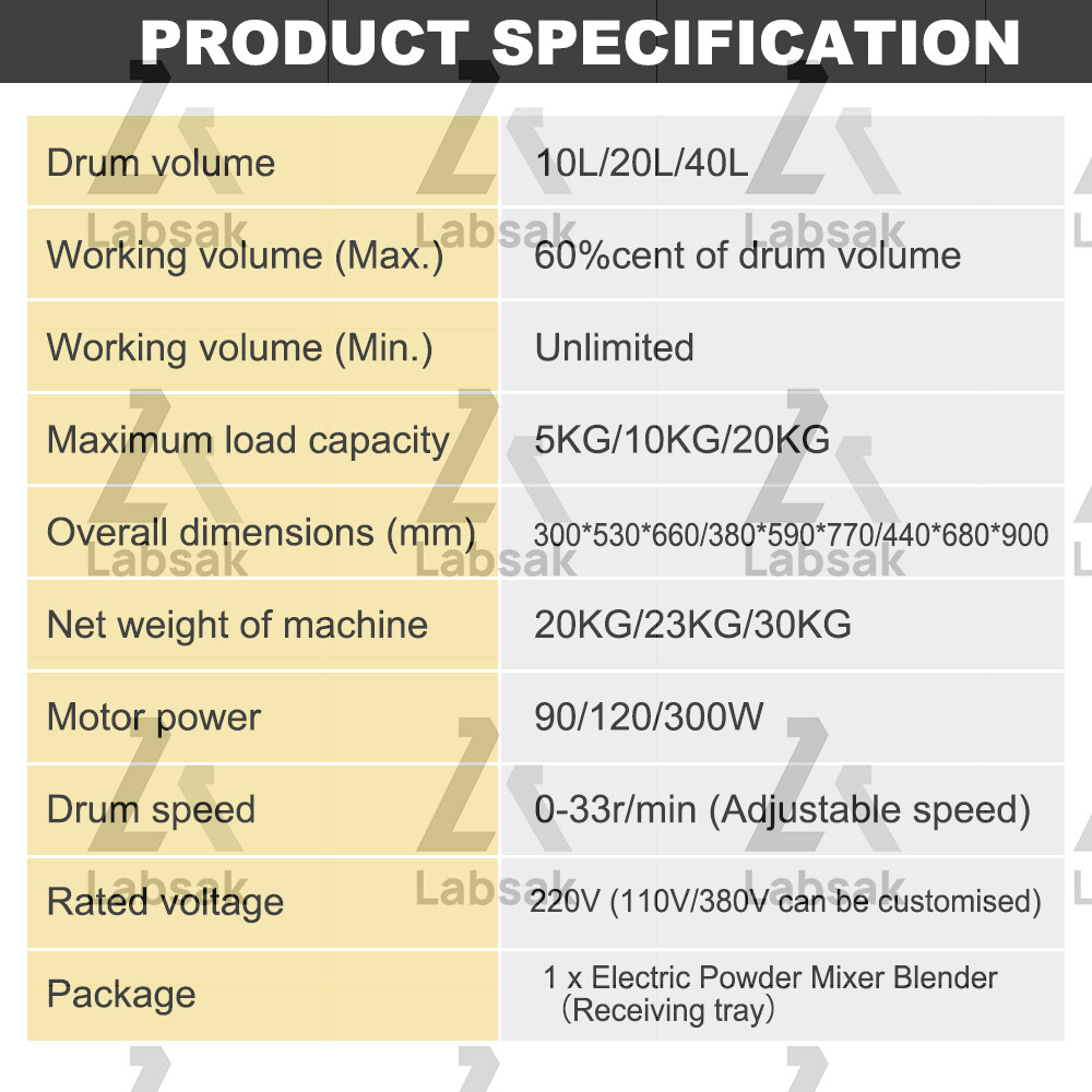 Stainless Steel Electric Dry Powder Mixer Chemical Food Blender Machine 5-20KG