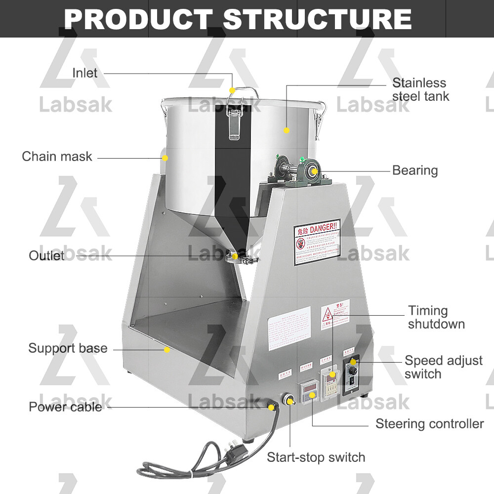 Stainless Steel Electric Dry Powder Mixer Chemical Food Blender Machine 5-20KG