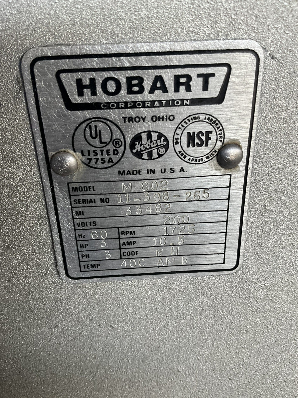 Hobart 80qt Dough mixer M802 Pizza Bakery Planetary Floor Mixer Paddle hook