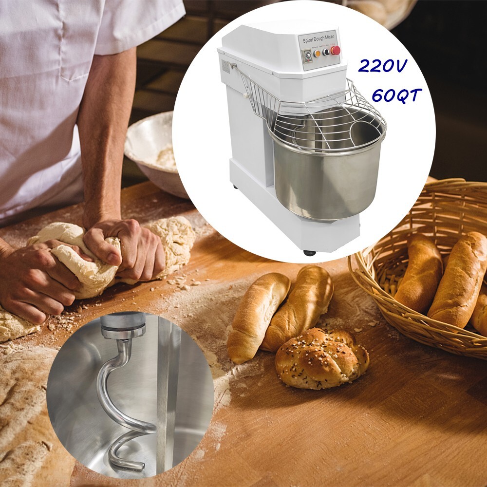 PreAsion® 60QT Commercial Spiral Dough Mixer Machine 220V Electric Flour Mixer