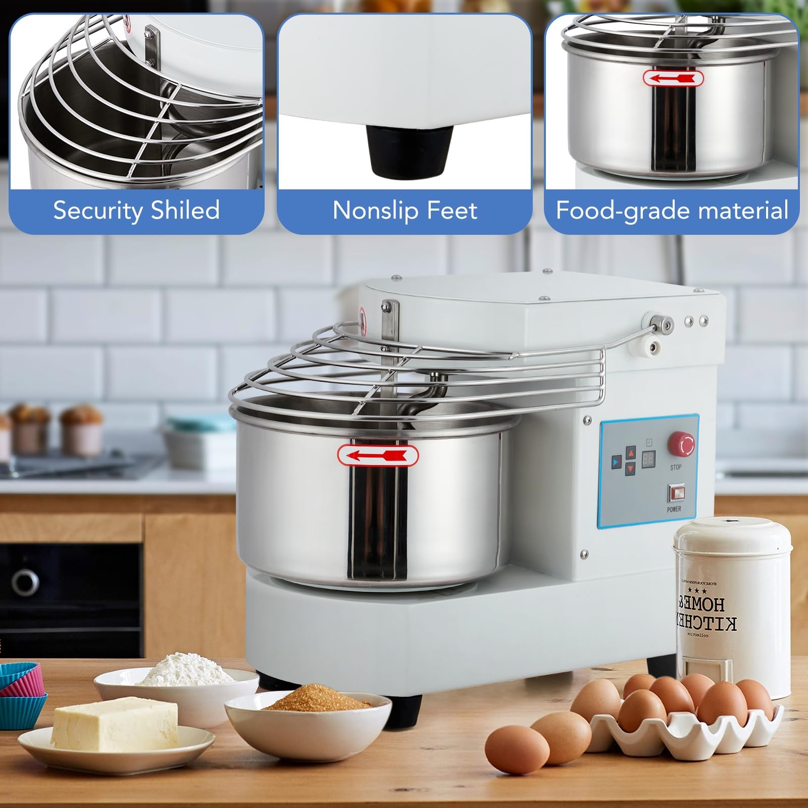 10.5 Qt Commercial Food Mixer 650W Dual Rotating Dough Kneading Machine With Tou