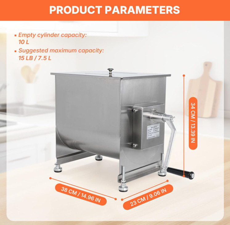 Mezcladora manual de carne 15 lb de acero inoxidable para salchichas, Nuevo