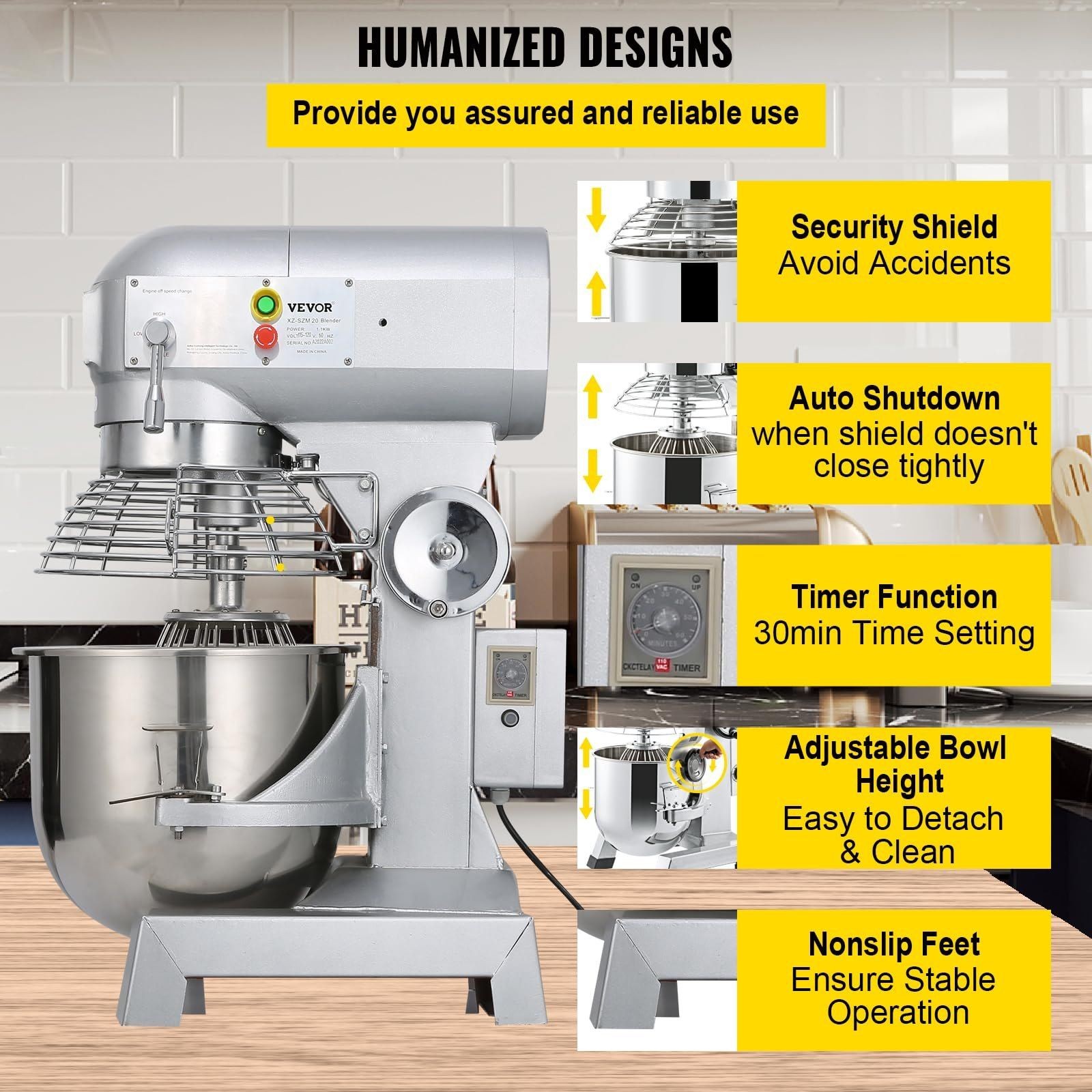 15Qt 600W 3-Speed 110V Multi-Function Food Mixer for Heavy Kitchen Use