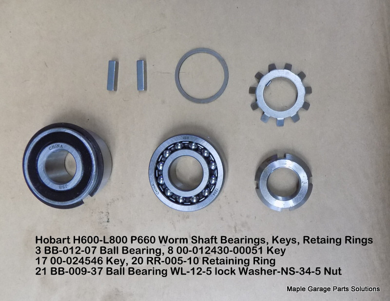 Hobart H600-L800 P660 Worm Shaft Bearings, Keys, Retaining Ring 3 BB-012-07 Ball