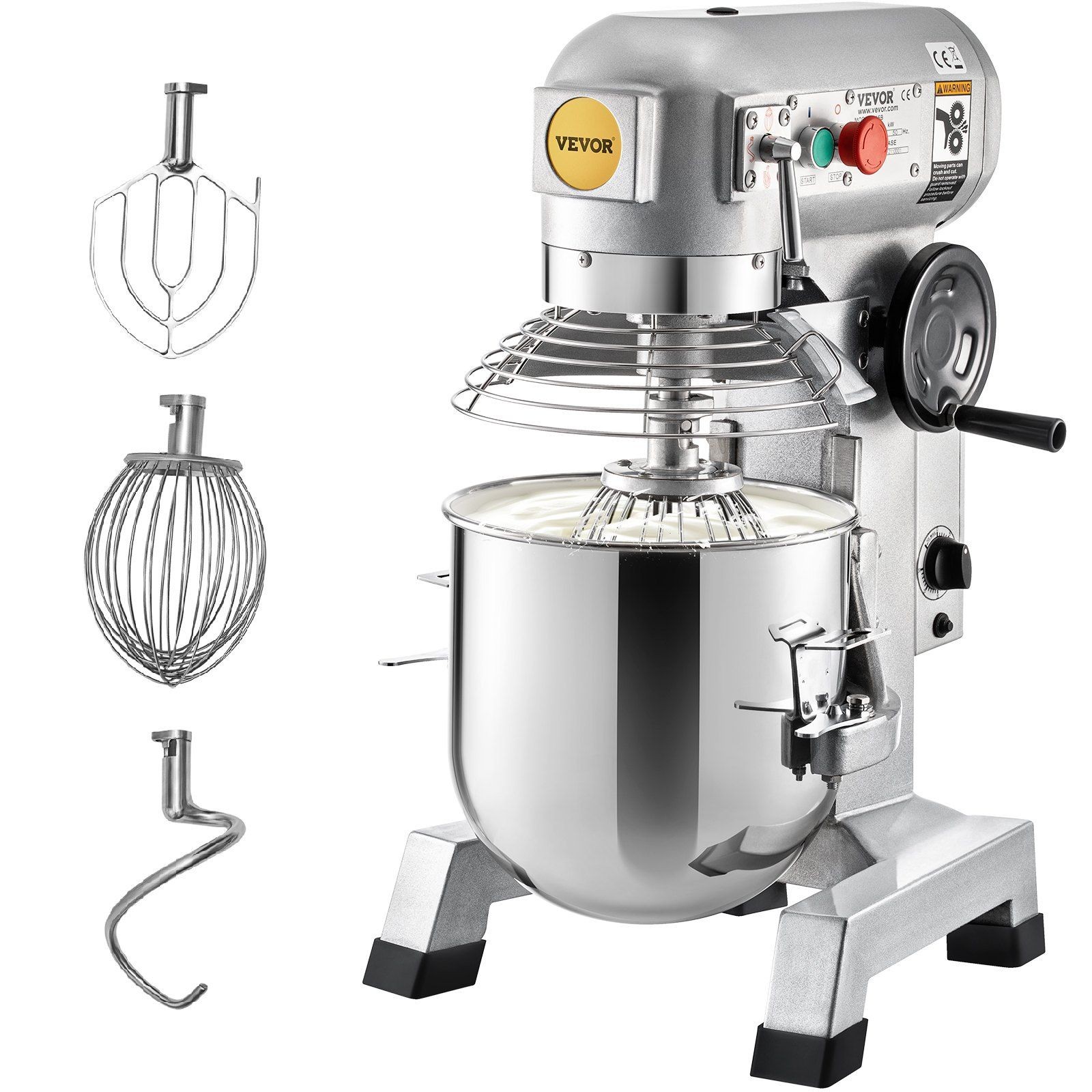 15Qt 500W 3-Speed (113/184/341 RPM) Stainless Steel Bowl Heavy Duty Mixer