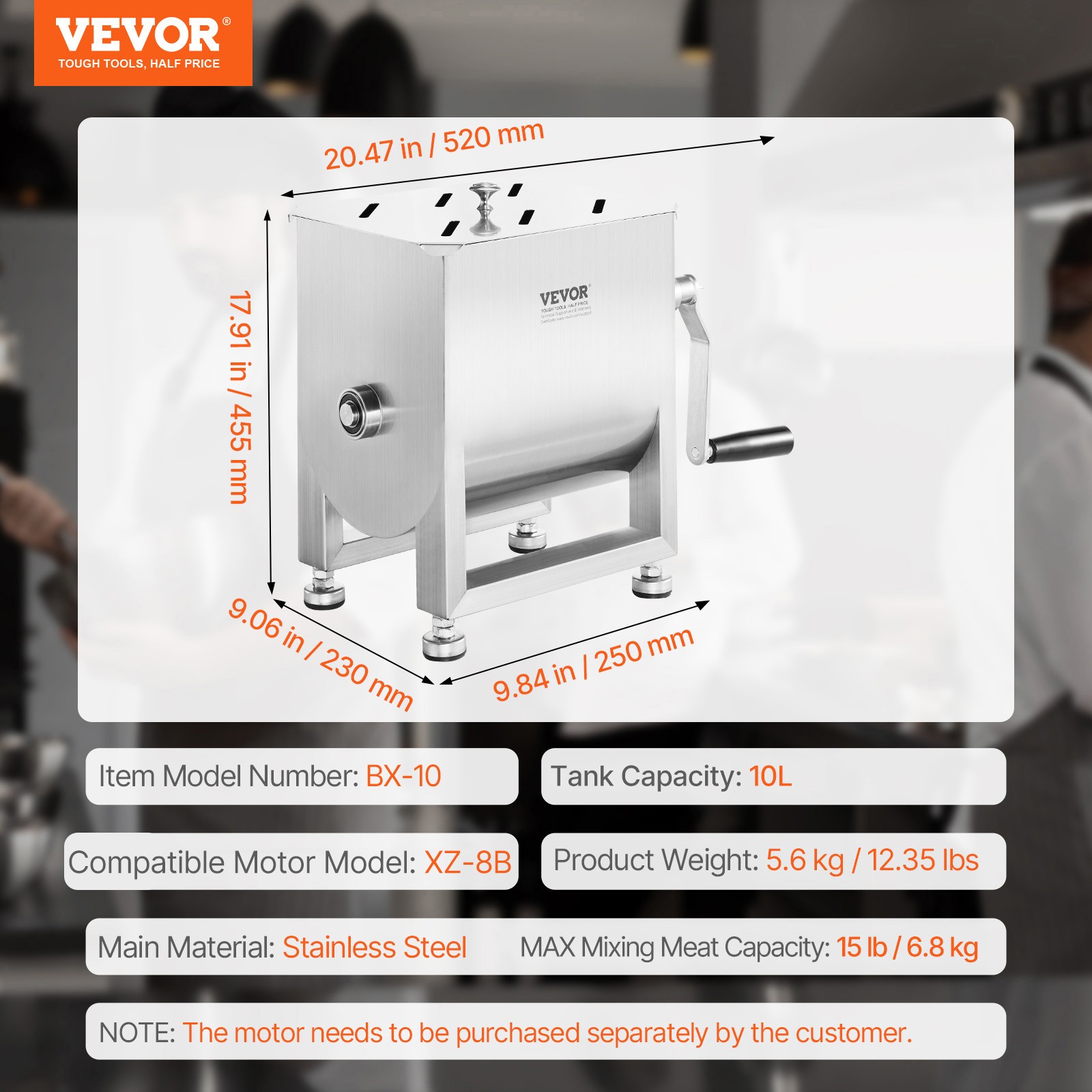 VEVOR Manual Meat Mixer Tank Mixing Max 15LB for Meat Sausage Mixer Machine