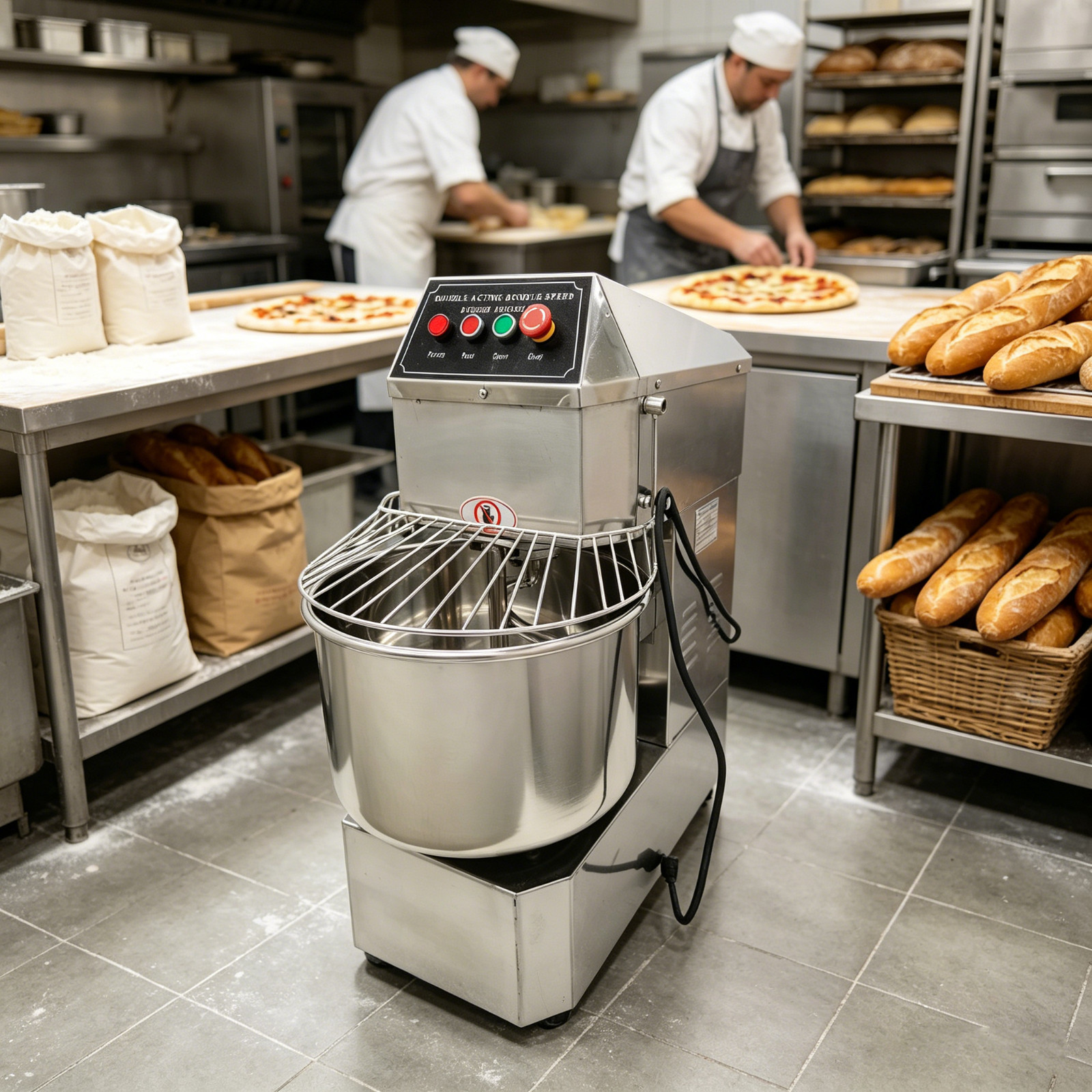 30L 110V Stainless Steel Double-Speed & Double-Acting Dough Mixer for Commercial
