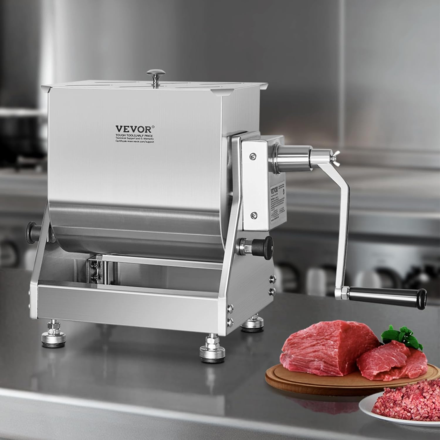 15lb Stainless Steel Manual Meat Mixer with Lid & Handle for Sausage Making