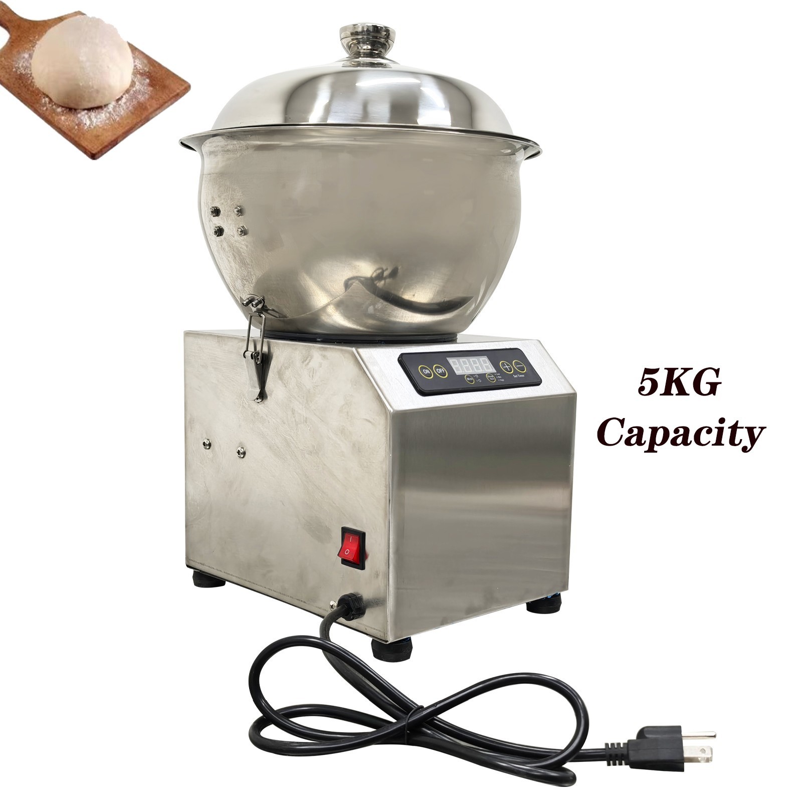 5KG 110V Electric Dough Mixer Bread Kneading Machine Auto Flour Mixer w/Heating