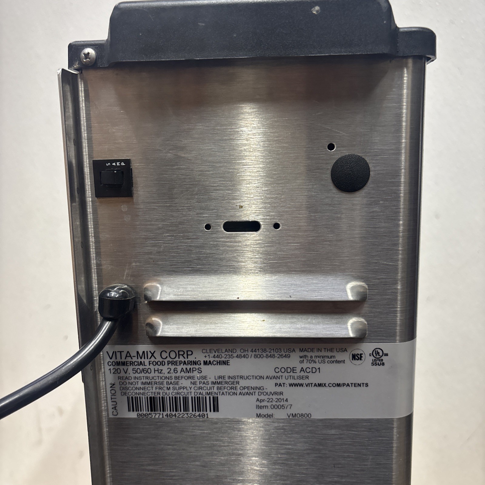 VITAMIX VM0800 / 002503 MIX N FROZEN DESSERT MACHINE FOR COUNTERTOP #B5