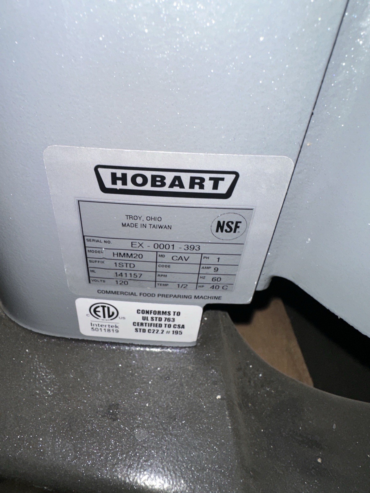 HOBART CENTERLINE HMM20 20 QT. MIXER W/ BOWL, BOWL GUARD and ATTACHMENT