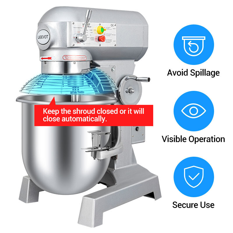 LEEVOT Commercial Electric Food Dough Mixer Food Mixer 3 Speeds Machine 10L-60L