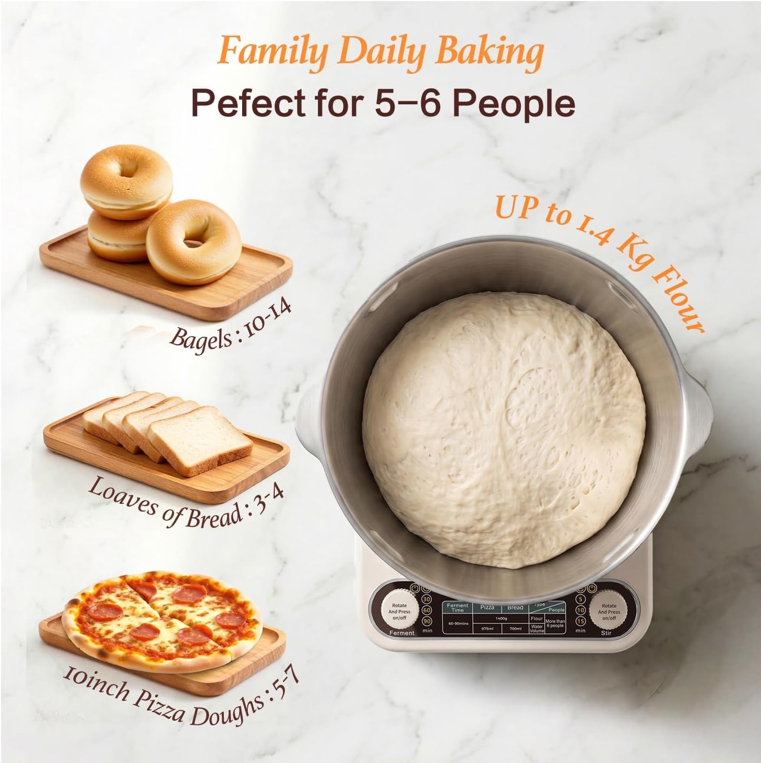 5.3QT Dough Kneader Machine with Timer & Fermentation, Electric Dough Mixer for
