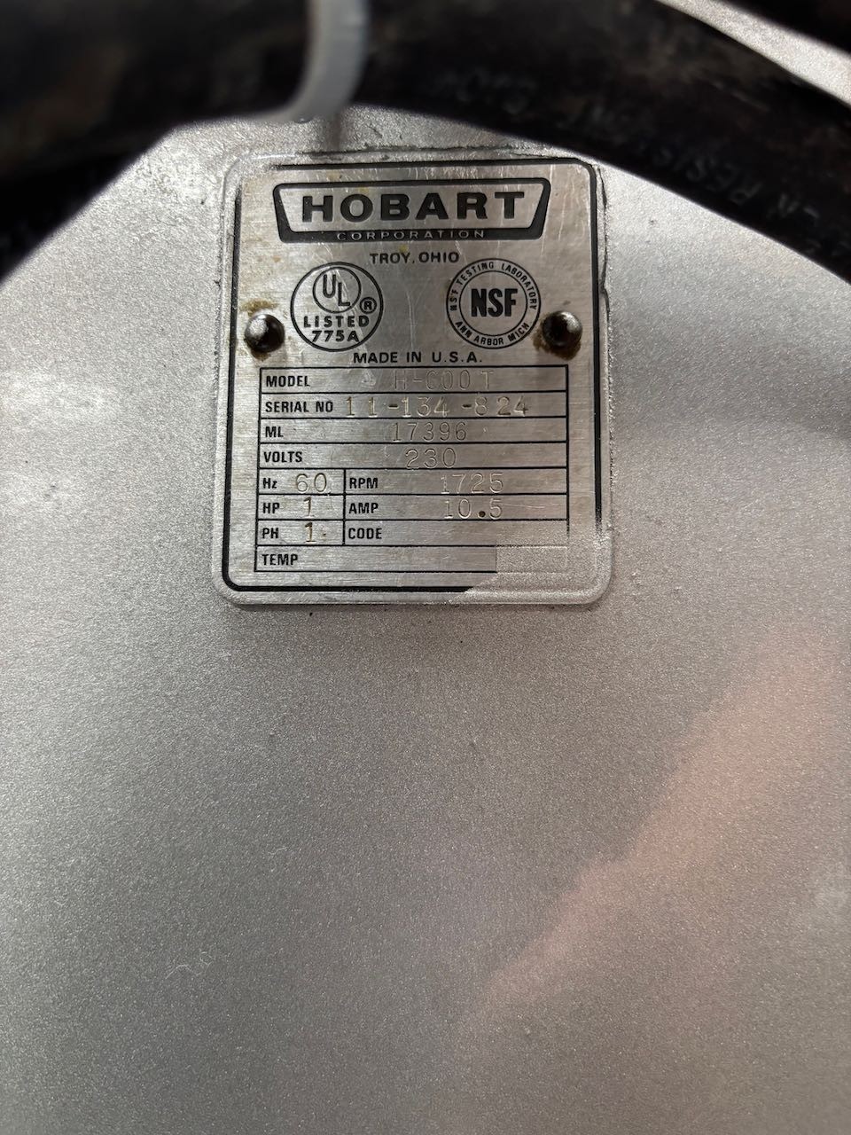 60 Quart Hobart H-600T Mixer With New Bowl & Attachments 230V 1 Ph Qt NSF Bakery