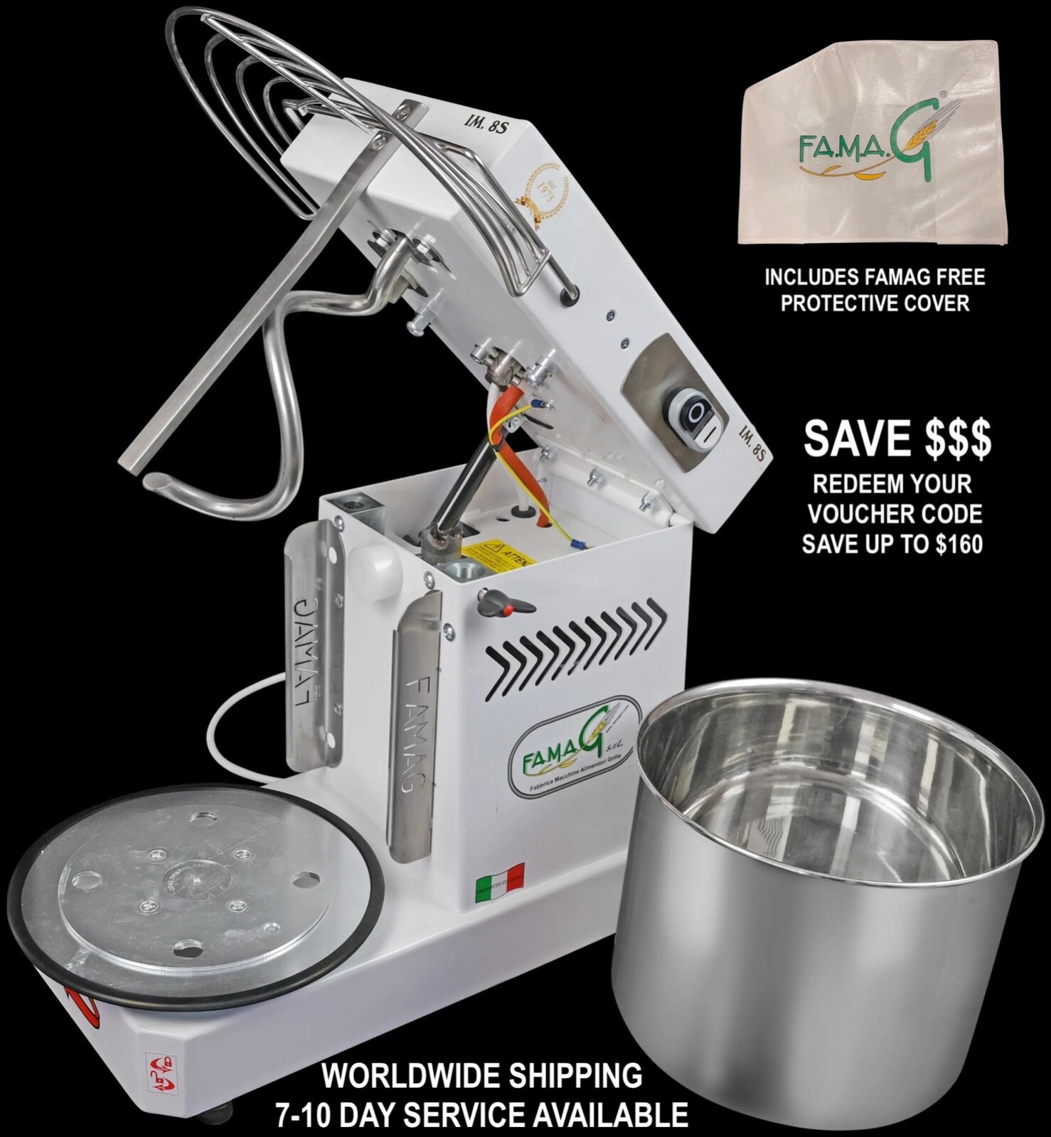 Famag Spiral Mixer IM8 (8KG) Removable Bowl 10 Speed Black FREE COVER + DISCOUNT