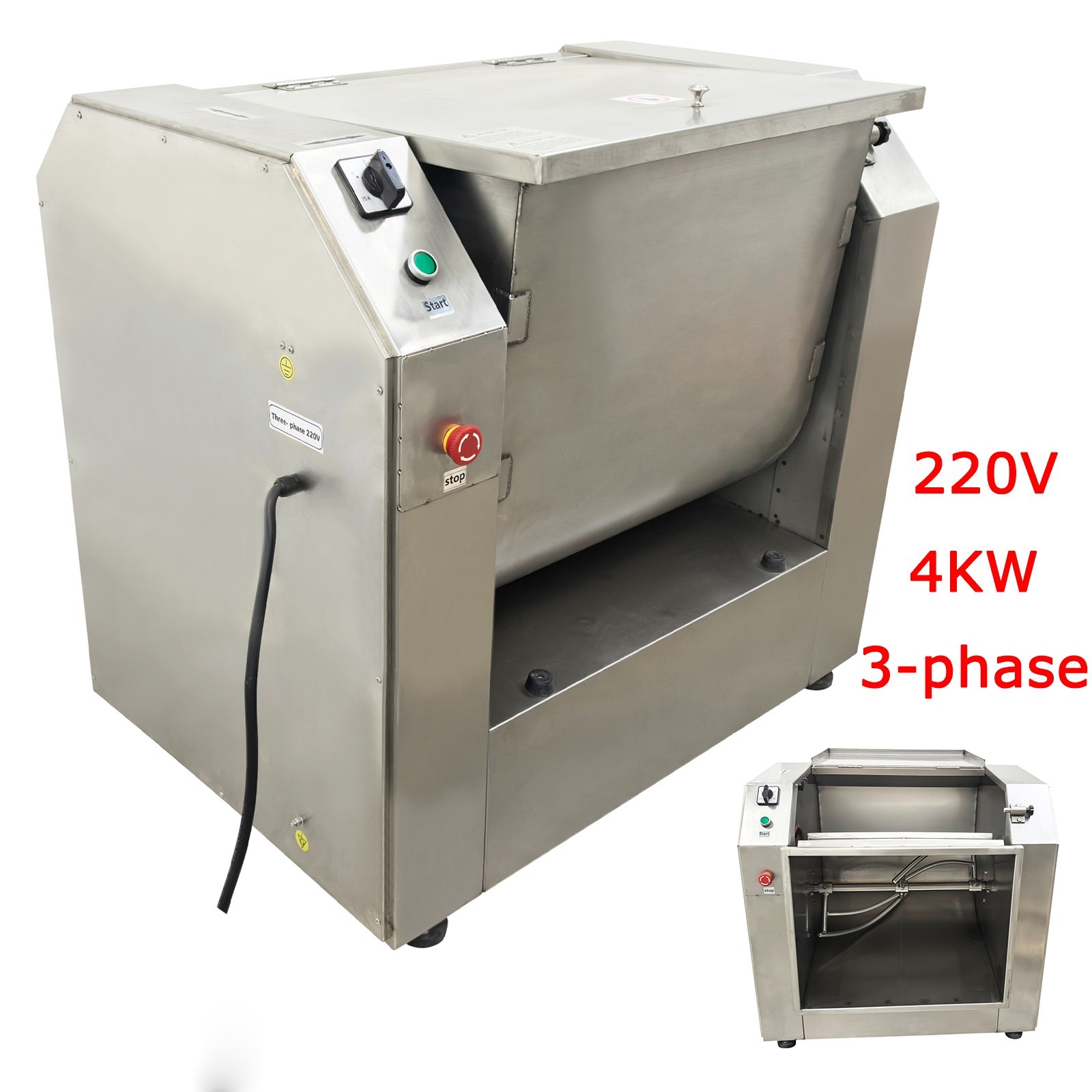 PreAsion 110LB Commercial Dough Mixer 220V Electric Dough Mixing Machine 3-phase