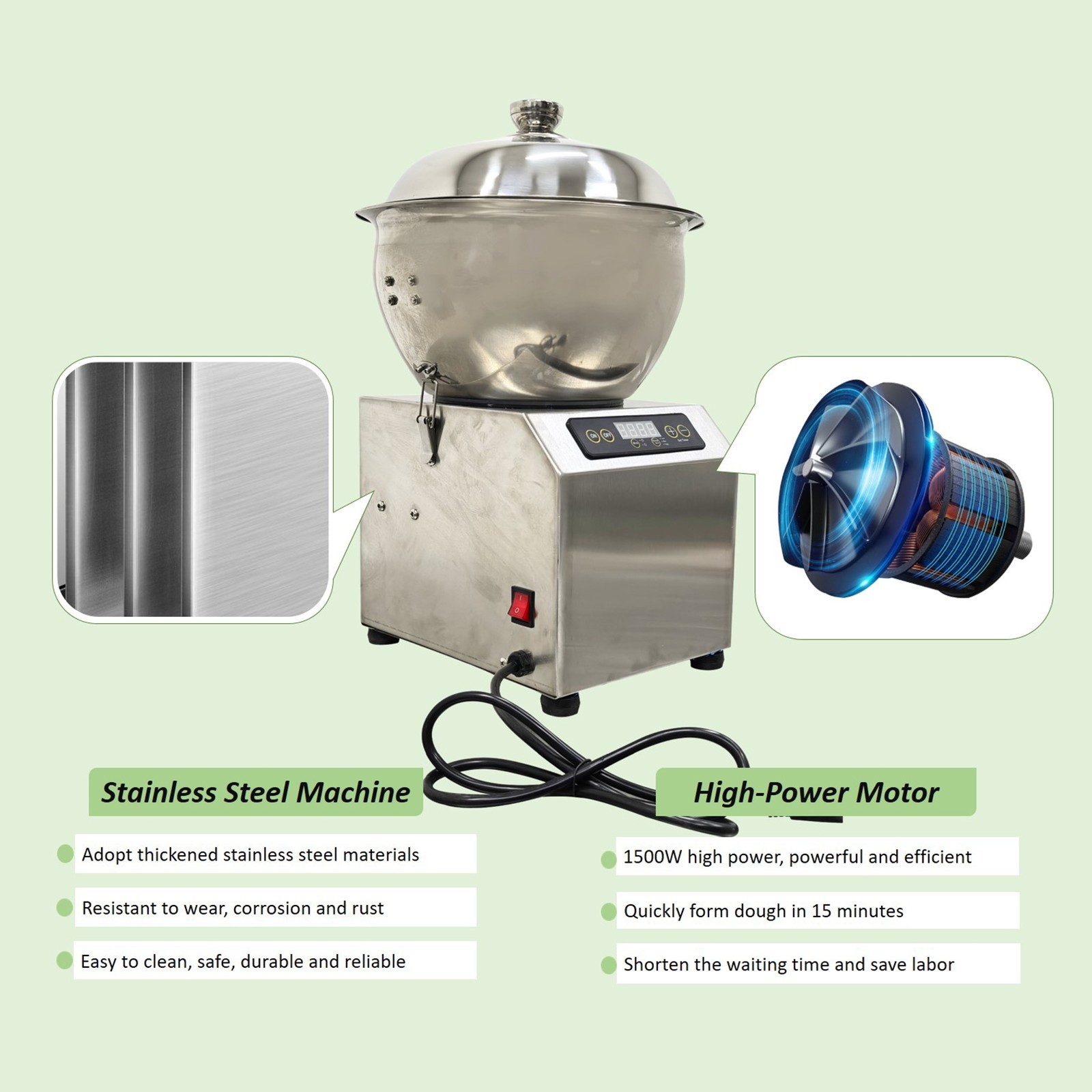 5KG 110V Electric Dough Mixer Bread Kneading Machine Auto Flour Mixer w/Heating