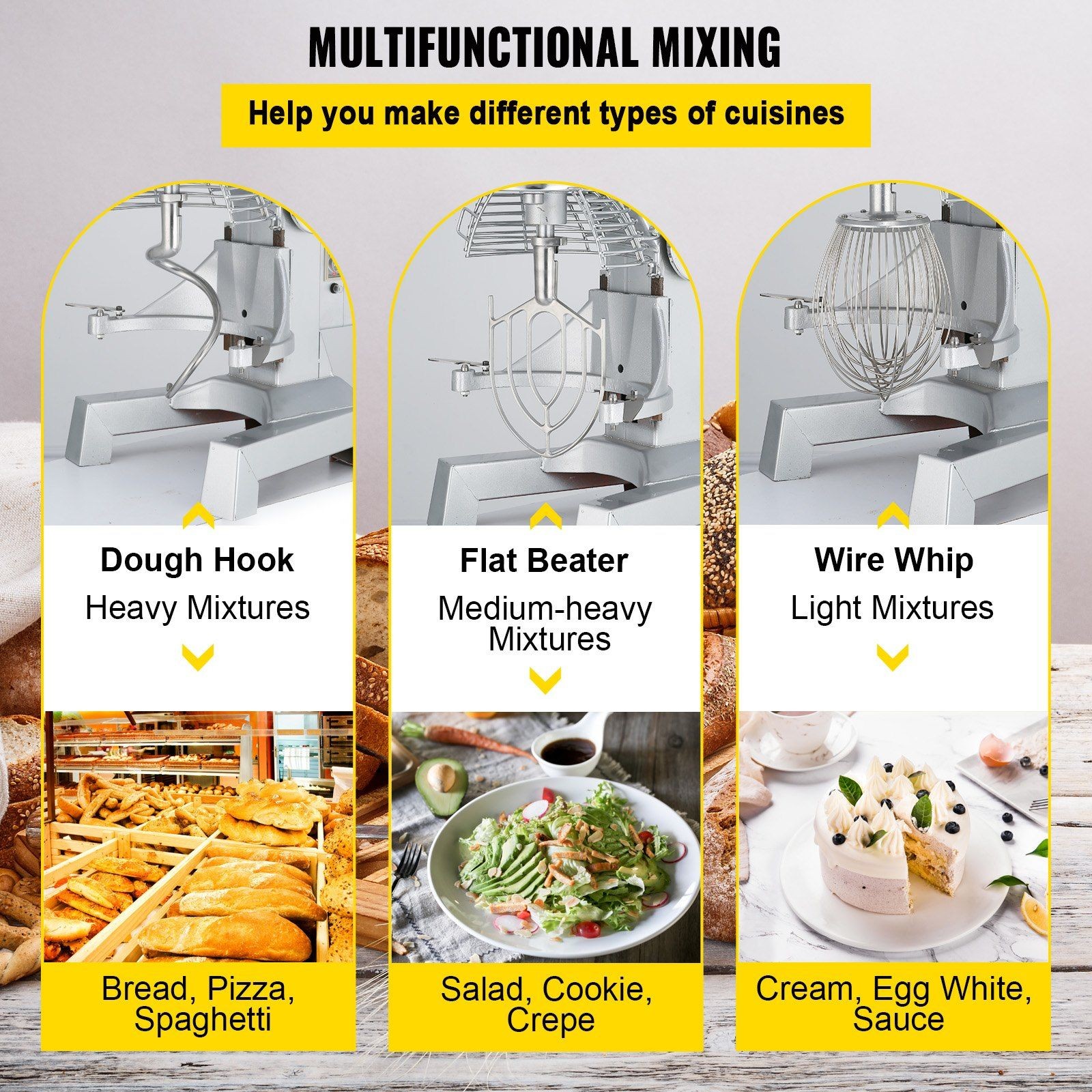30Qt 1100W 3-Speed 105/180/408RPM Heavy Duty Mixer & Bowl, Hook, Whisk