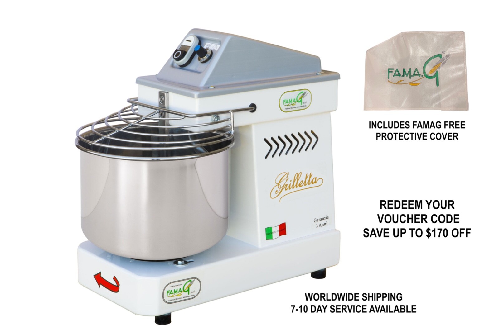 Famag Spiral Mixer IM 5 (5KG) 10 Speed with Reverse FREE COVER 110V USA