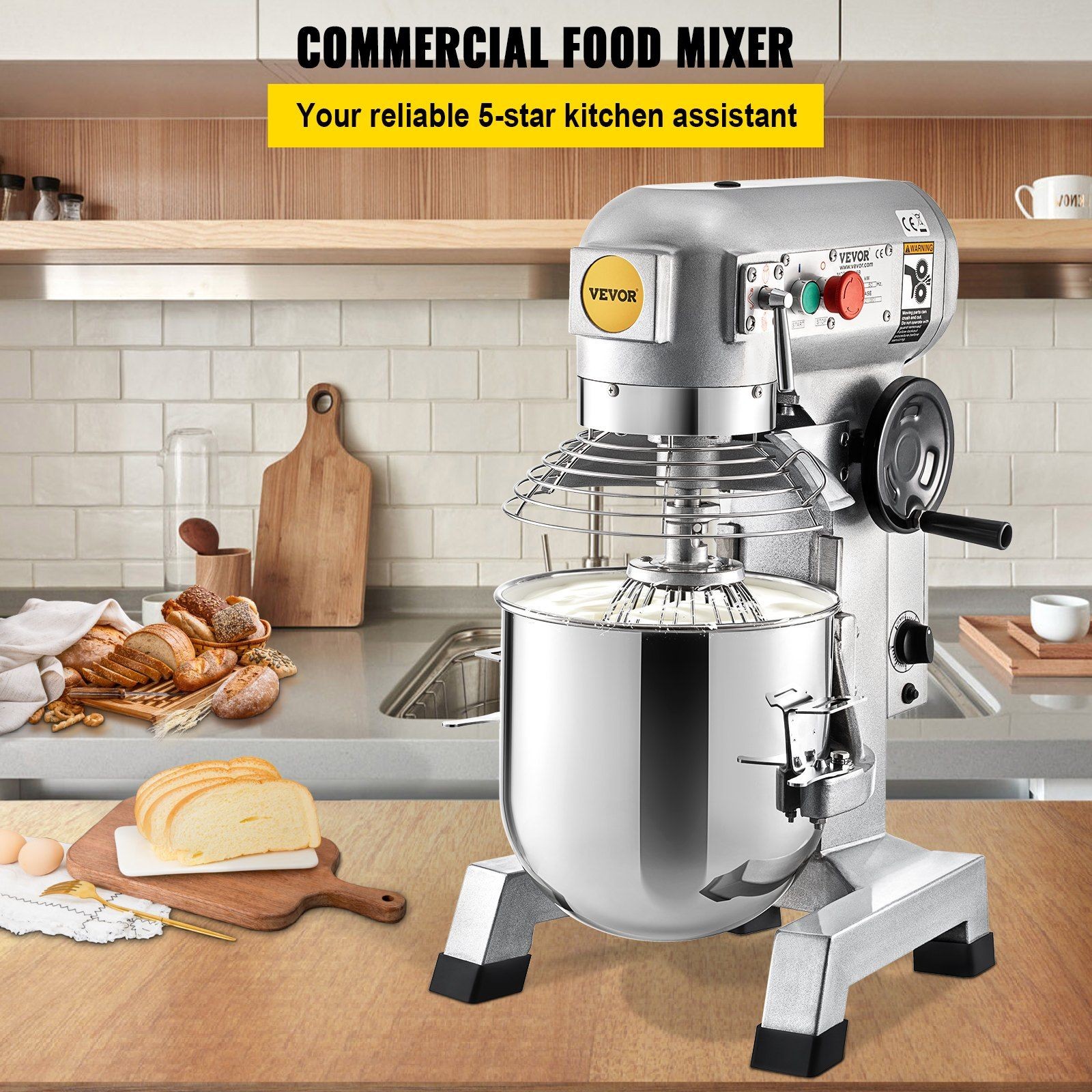15Qt 500W 3-Speed Commercial Food Mixer with Timer & Stainless Steel Bowl