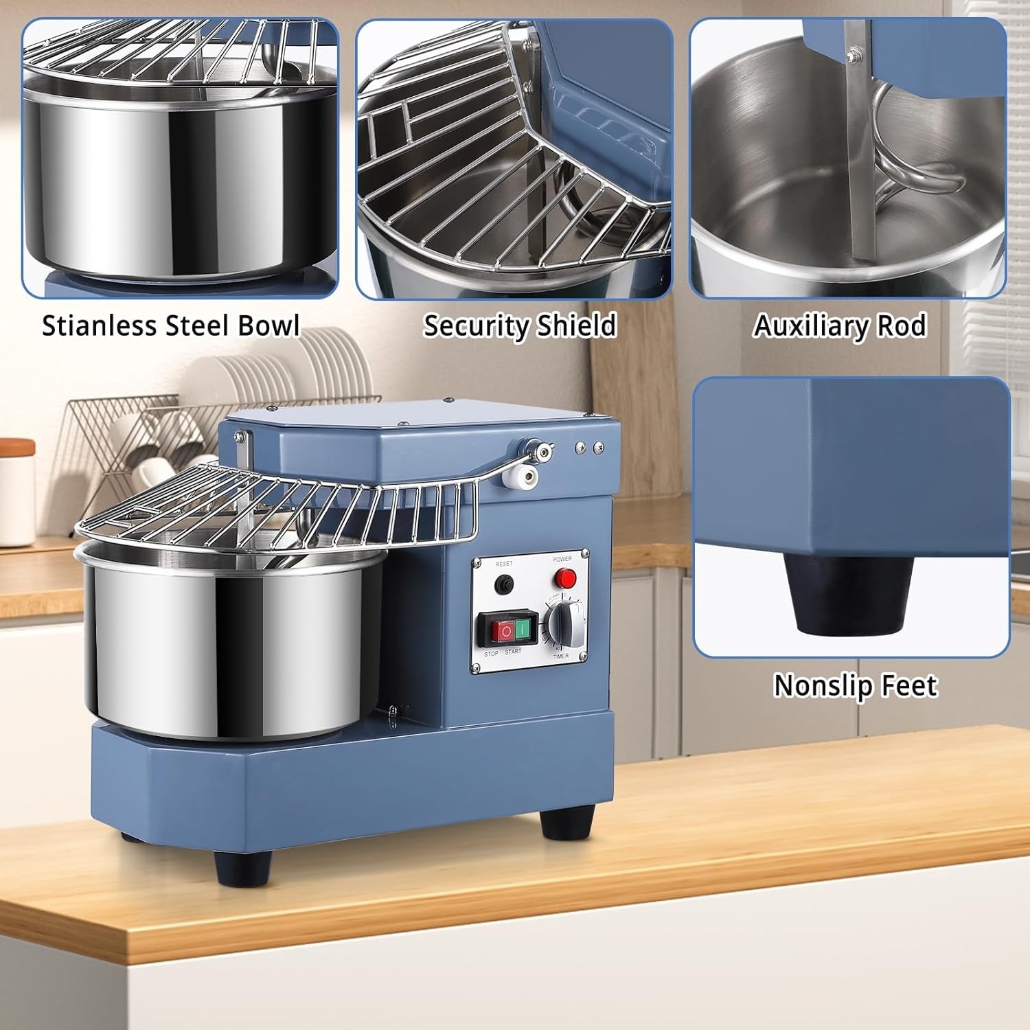 Commercial Dough Mixer 10.5Qt 650W Dual Rotating Kneading Machine Stand Mixer