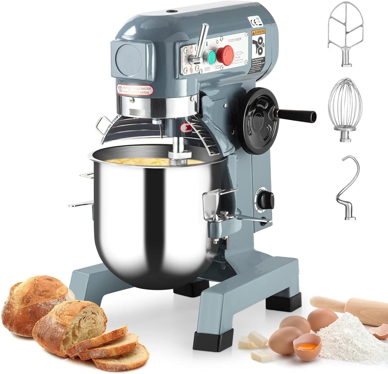 Commercial Food Mixer 15Qt 600W Electric Dough Blender with Stainless Steel Bowl