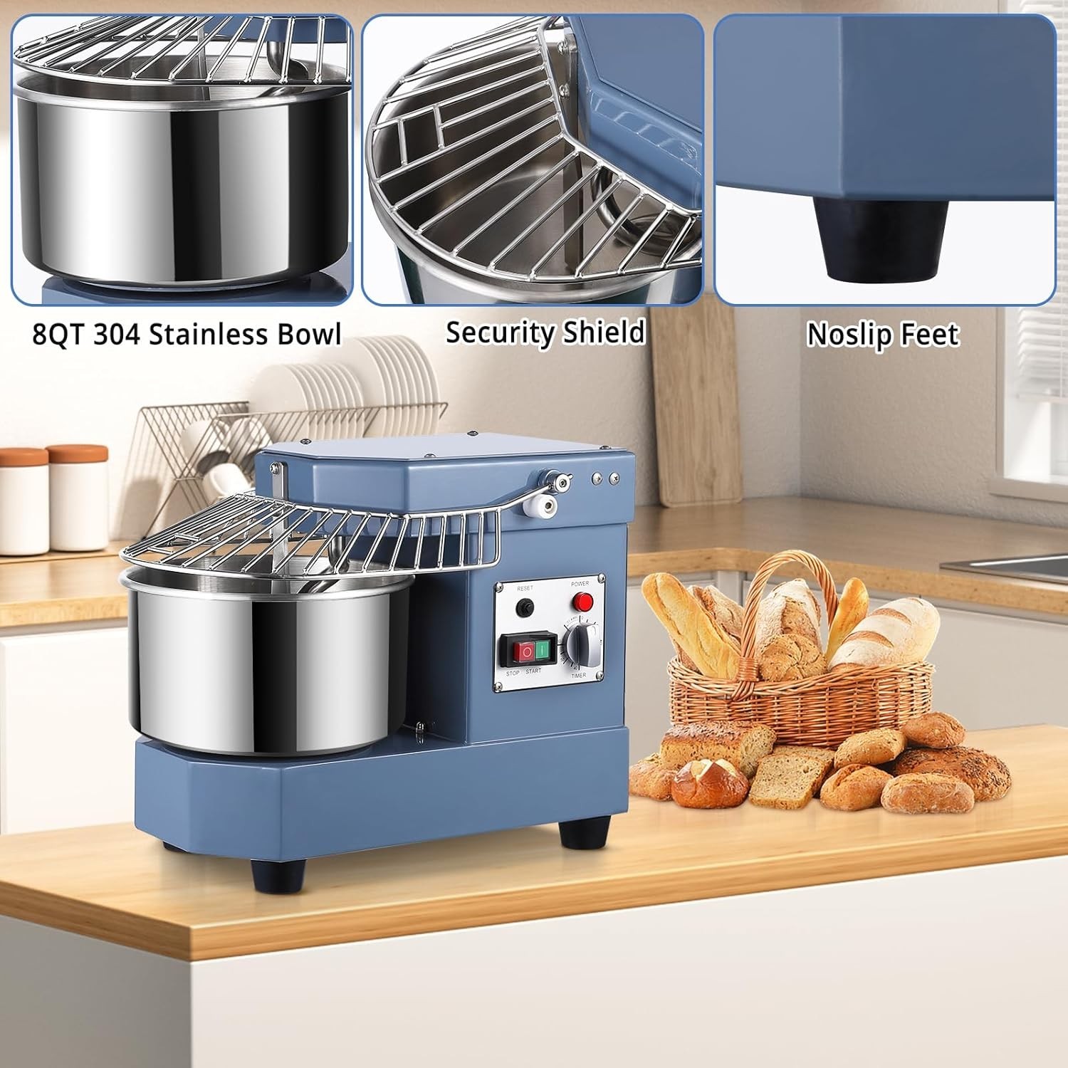Commercial Dough Mixer 10.5Qt 650W Dual Rotating Kneading Machine Stand Mixer