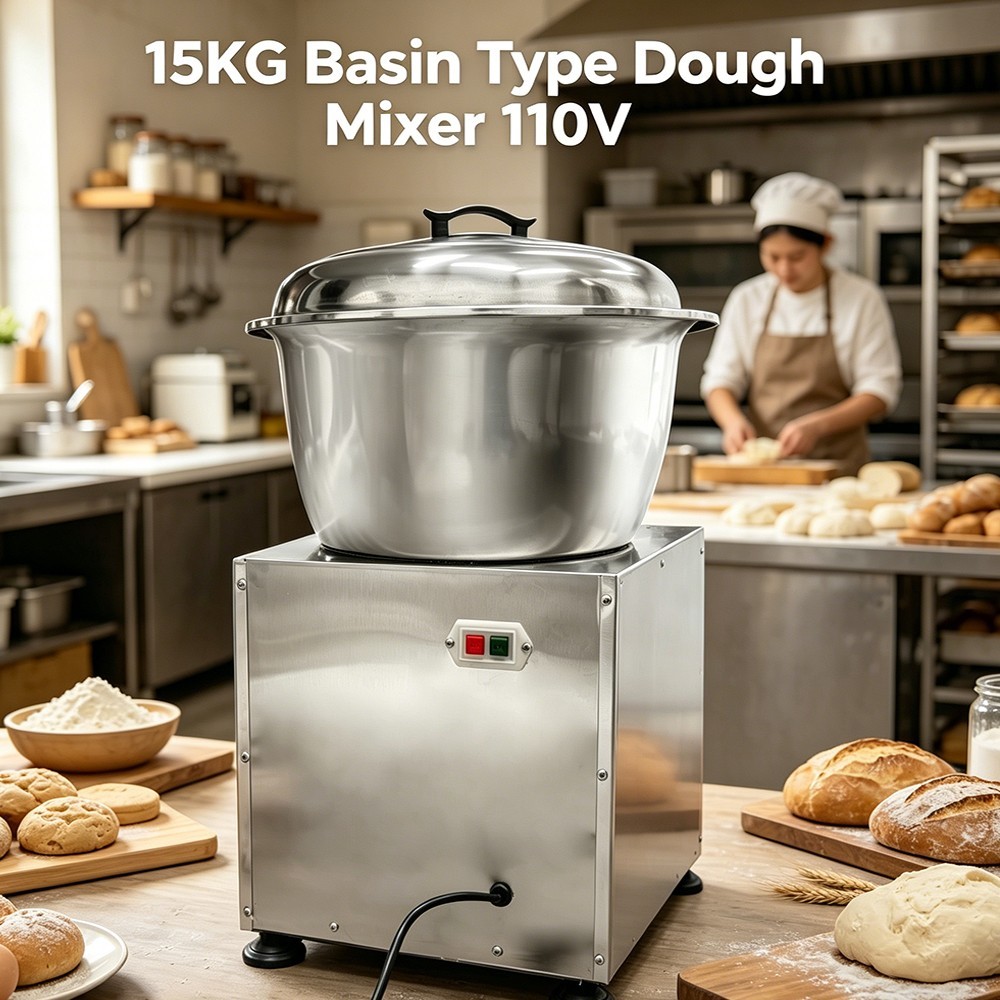 15KG Basin Type Dough Mixer 110V|Commercial Bakery Machine Flour Mixing&Stuffing
