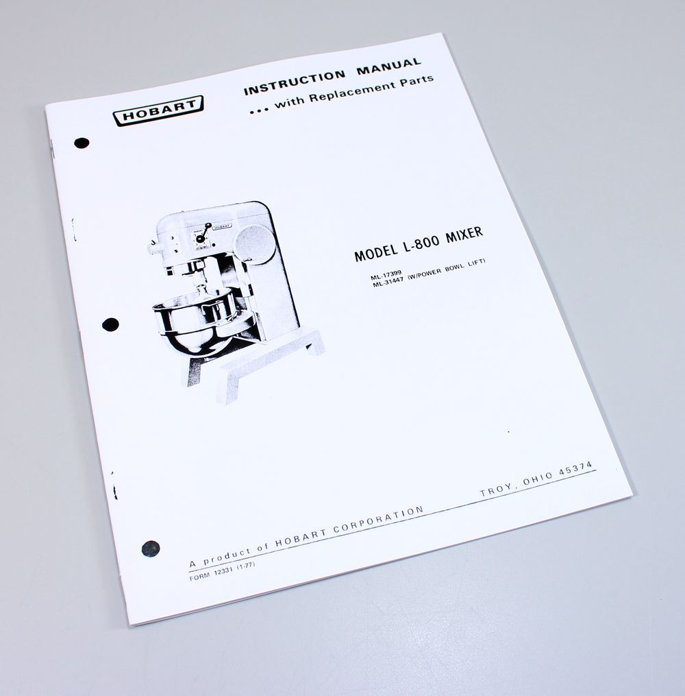 Hobart L800 Mixer Instructions Owners Operators Manual Parts Catalog