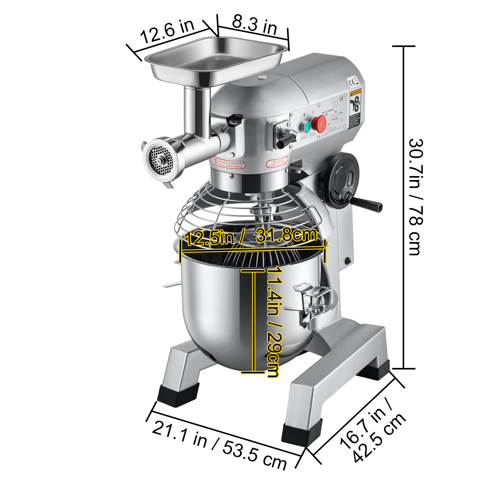 VEVOR Commercial Food Mixer with Meat Grinder 20Qt 3 Speeds Pizza Bakery 1100W