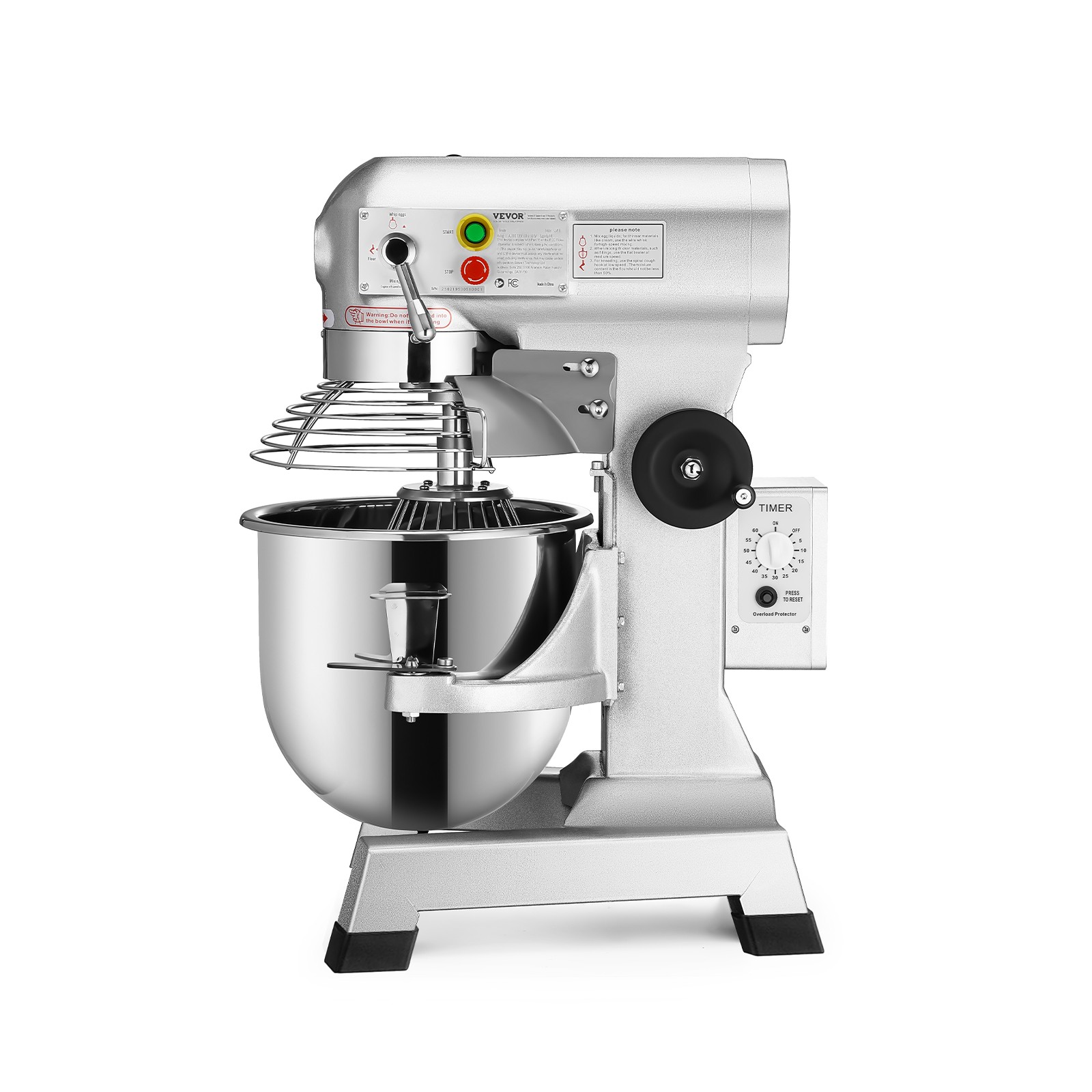 VEVOR Commercial Food Mixer Dough Food Mixer 10Qt 3 Speeds Pizza Bakery 450W