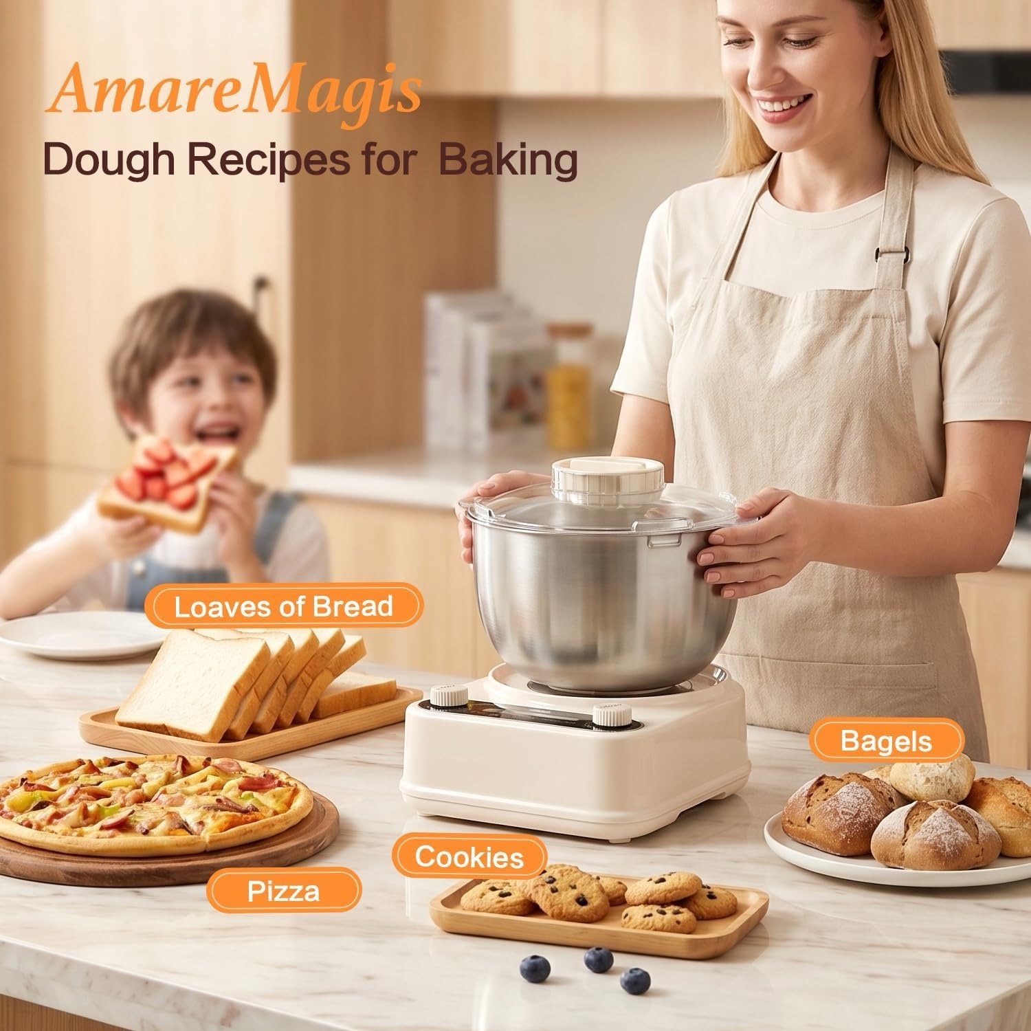 5.3QT Dough Kneader Machine with Timer & Fermentation, Electric Dough Mixer for